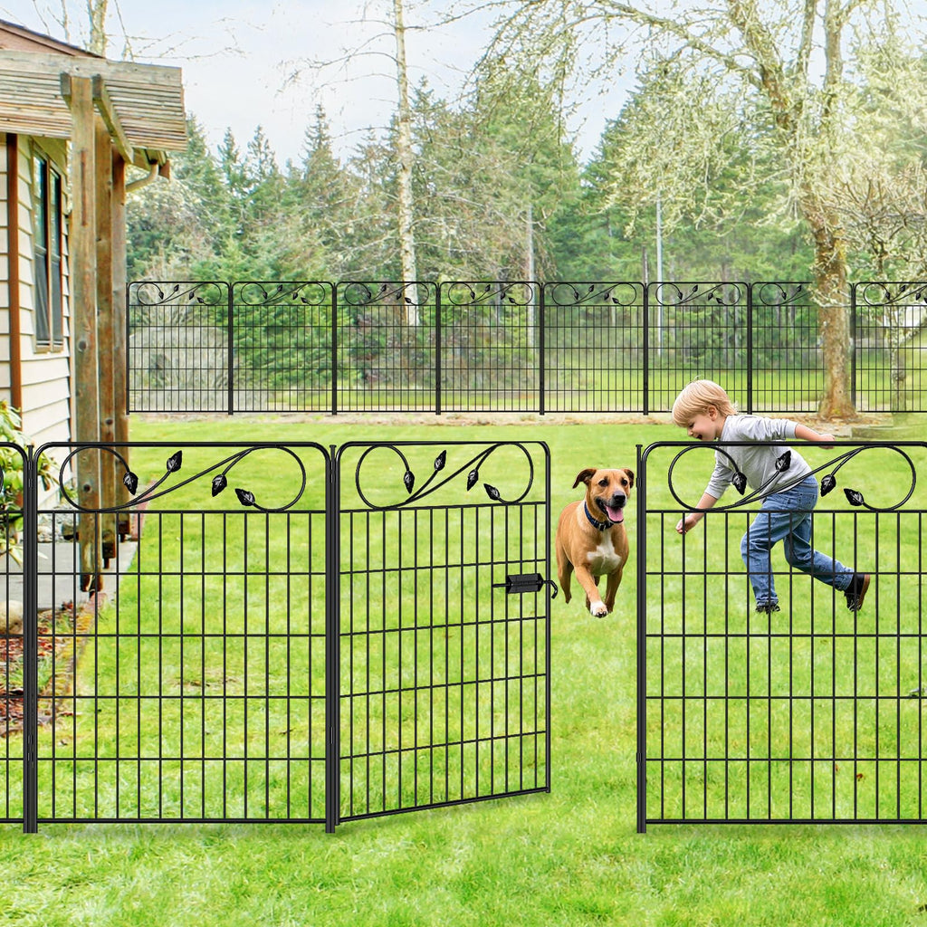 FOREHOGAR Decorative Metal Garden Fence 24in(H) X10ft(L) 5 Panels Leaf Black Rustproof Wire Border Fence for Landscape Patio Flower Bed Garden Fencing Panel Animal Barrier for Dogs