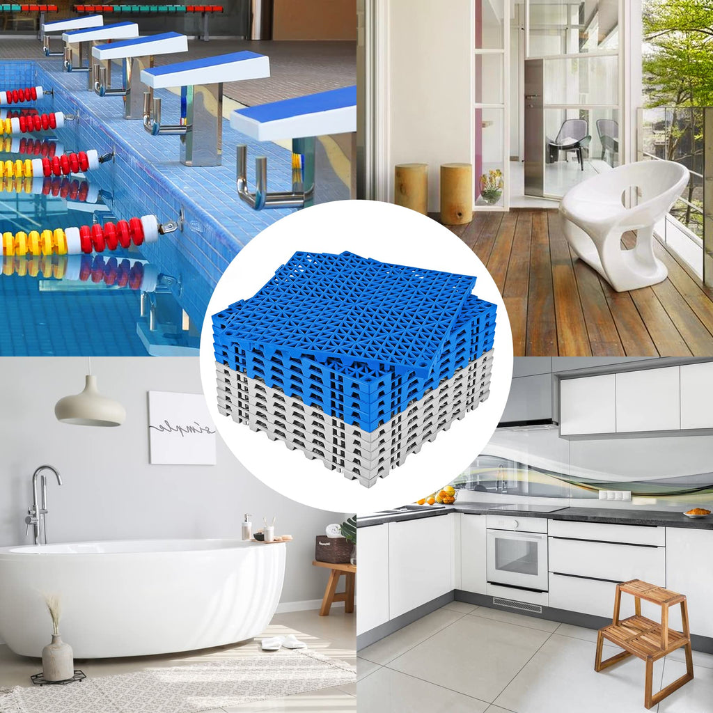 ToLanbbt Modular Interlocking Cushion 8P 11.8" x 11.8" Interlocking Rubber Floor Drain Holes Non-Slip Splicing Drainage Mats for Deck, Shower, Kitchen, Drain Pool, Sauna Bath, Indoor Outdoor (Black)