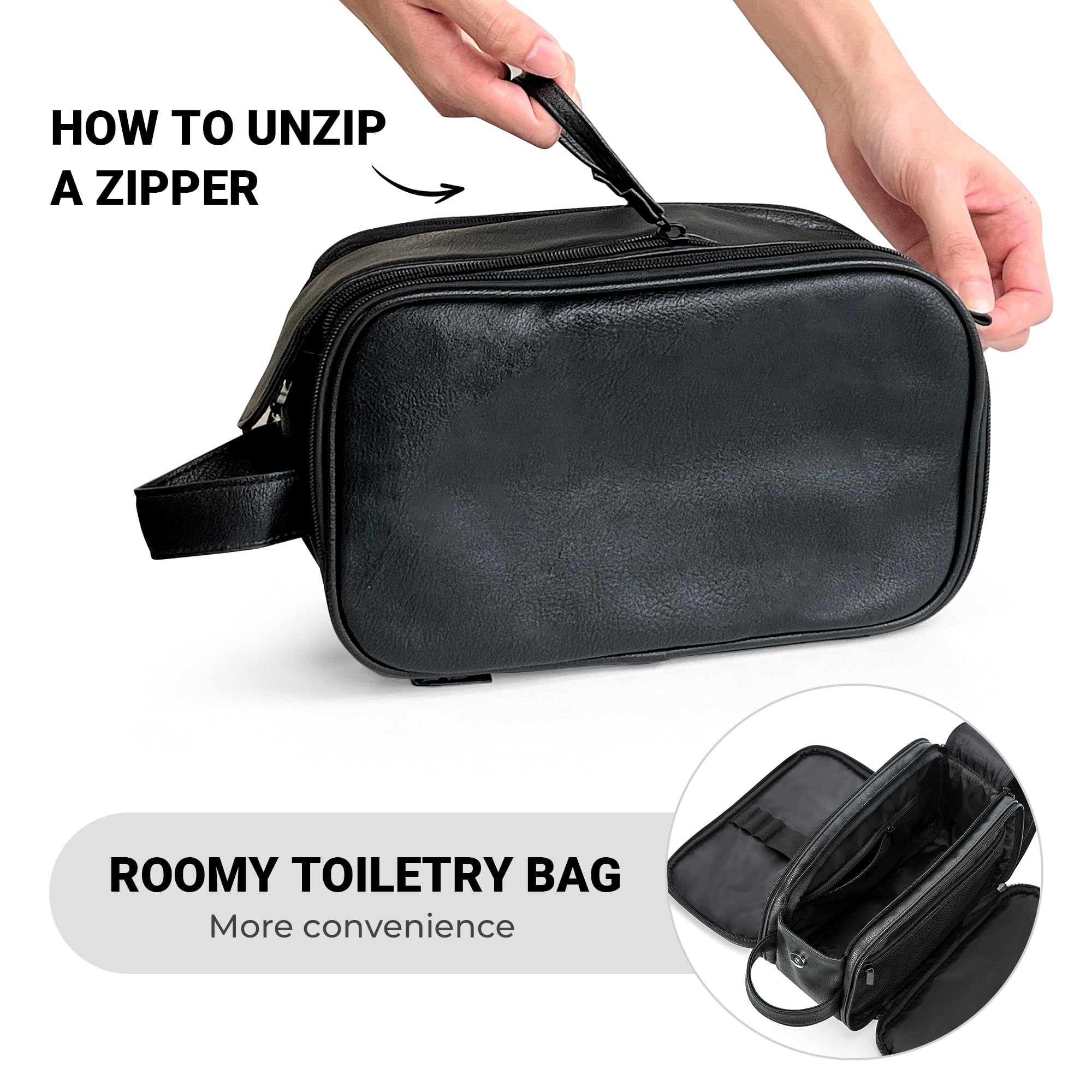 Elviros Travel Toiletry Bag for Men, Shaving Dopp Kit Water-resistant Bathroom Small Toiletries Organizer PU Leather Cosmetic Bags