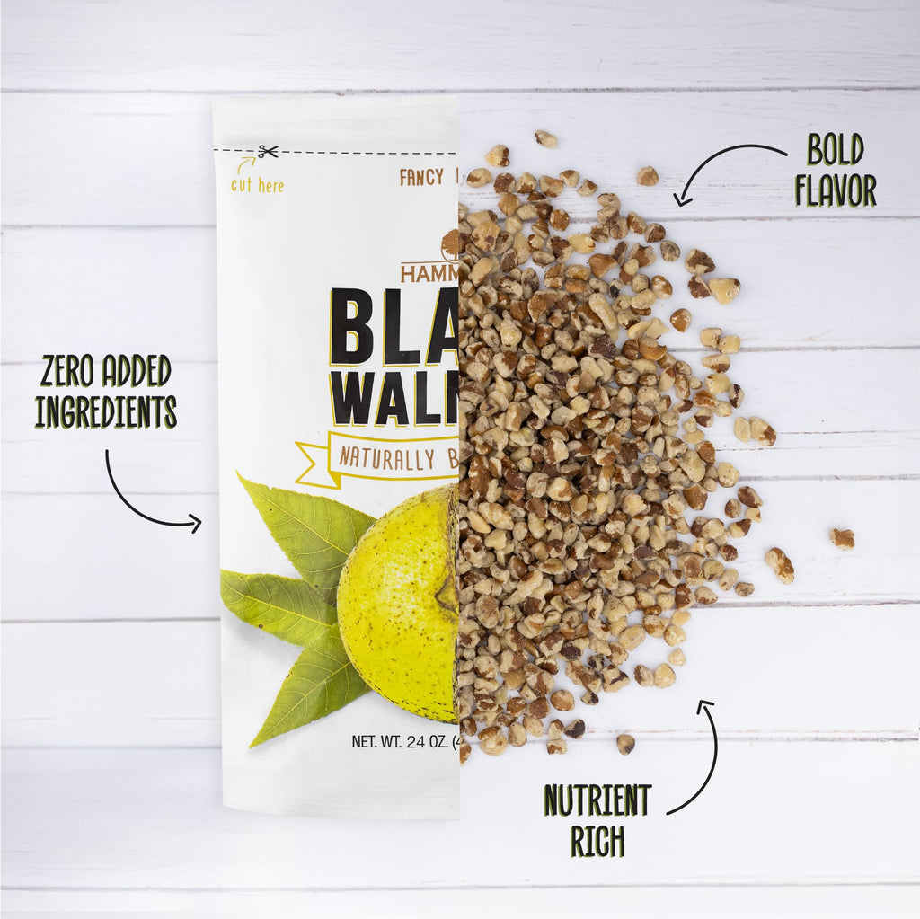 Hammons Fancy Large Black Walnuts - Wild Harvested - Non-GMO - Gluten-Free - High Protein - Keto Snack - Nut Pieces for Cooking and Baking - 24oz