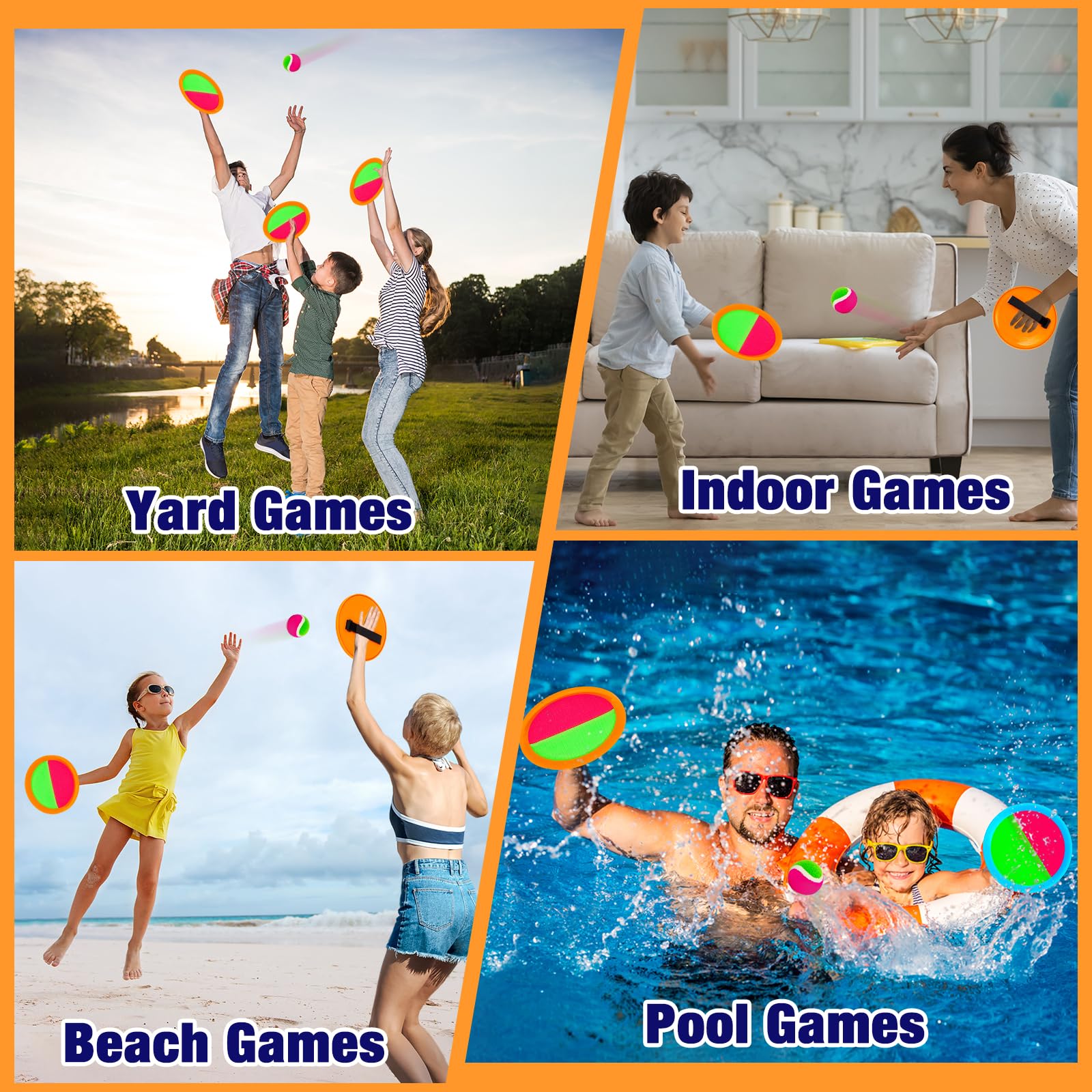 Toss and Catch Ball Game Set - Outdoor & Indoor Sports Toys for Kids - Outside Games for Yard, Lawn, Camping, Beach, Pool - Classic Sticky Paddle Ball Toy for 3 4 5 6 7 8-12 Year Old Boys Girls Gifts