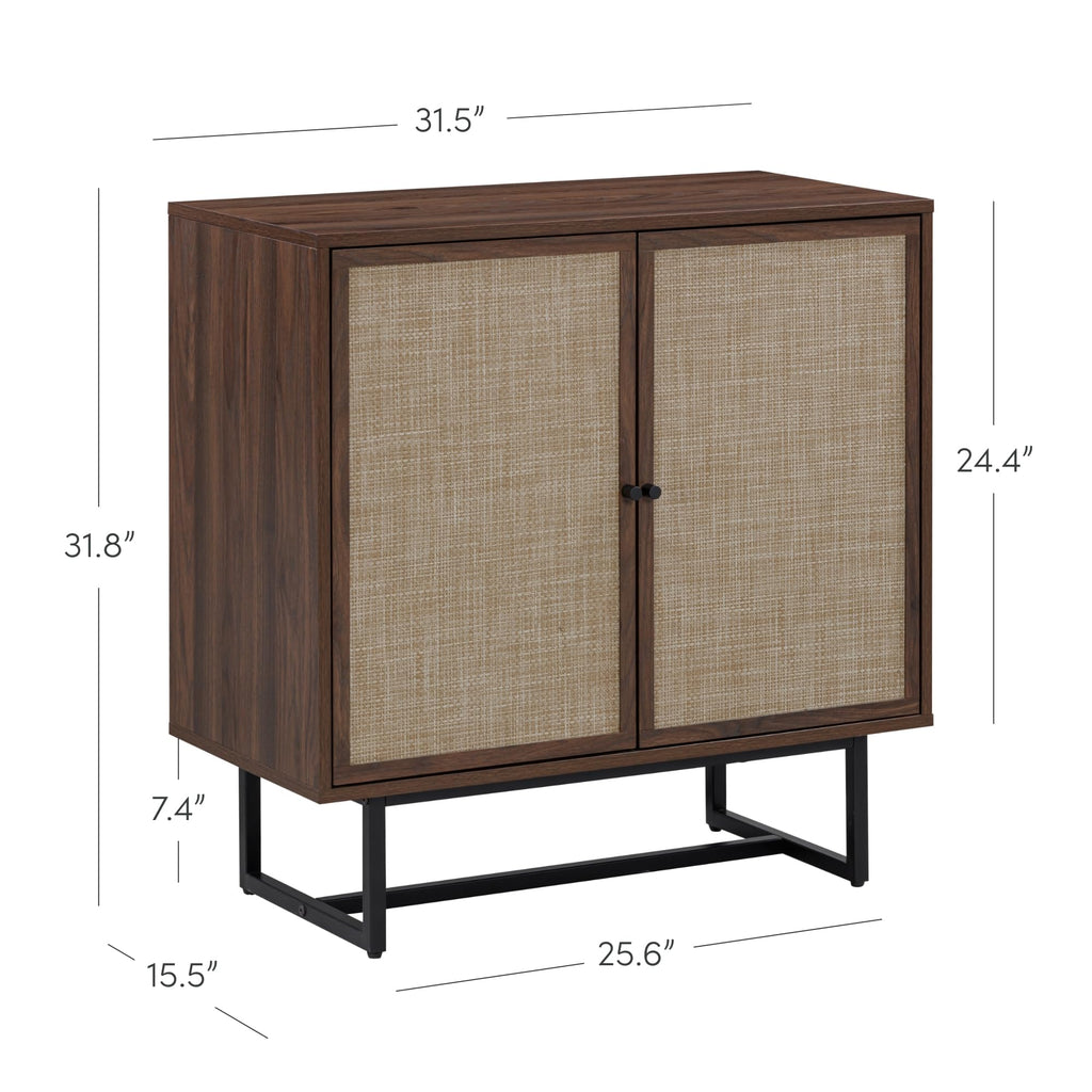 Nathan James Kova Rattan Wood Accent Sideboard Storage Cabinet with Matte Metal Frame, Adjustable Interior Shelves and Cane Doors, for Hallway, Entryway or Living Room, Black Oak/Cane