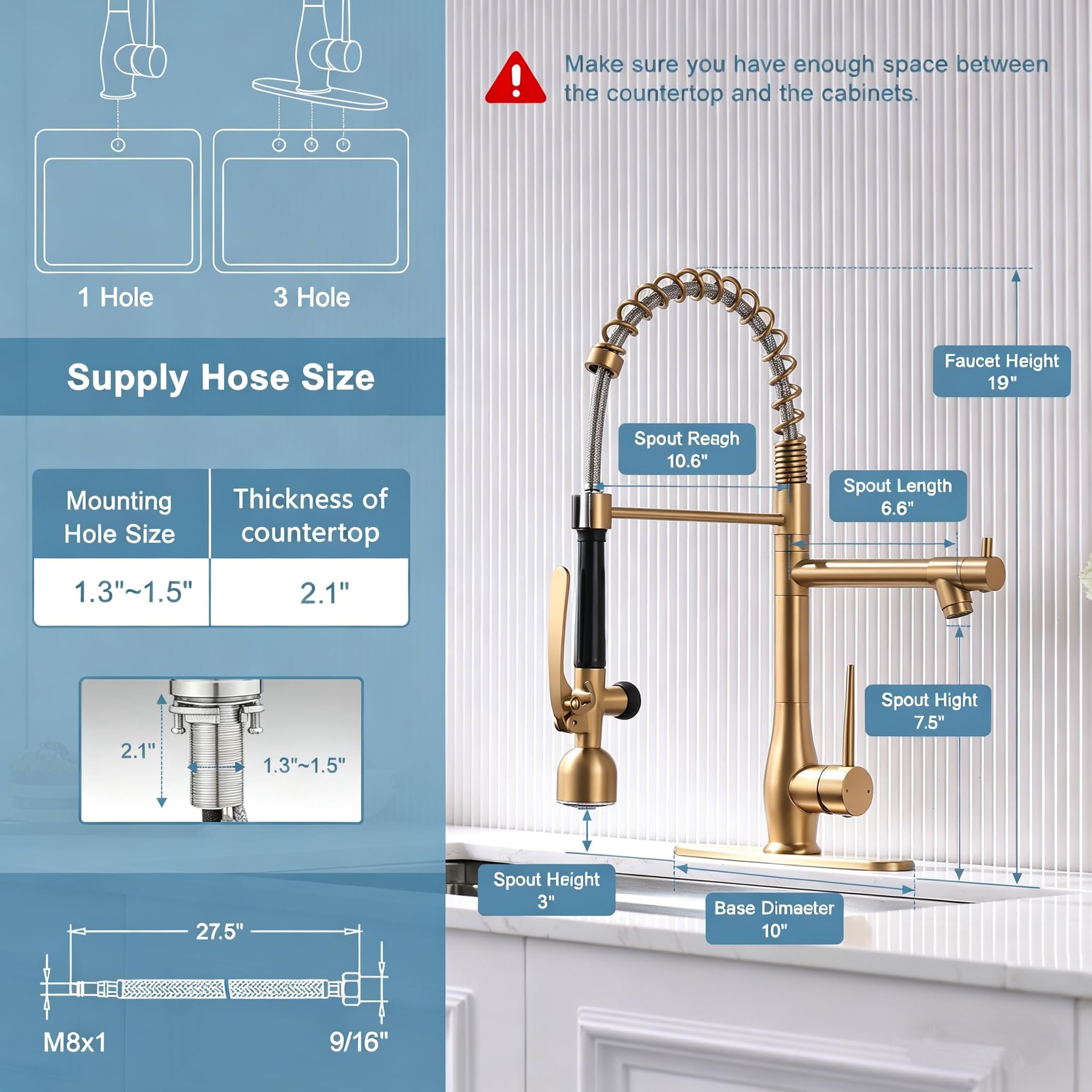 GIMILI Black and Gold Kitchen Faucet with Pull Down Sprayer Single Handle High Pressure Kitchen Sink Faucet Commercial Double-Headed Stainless Steel Kitchen Faucets