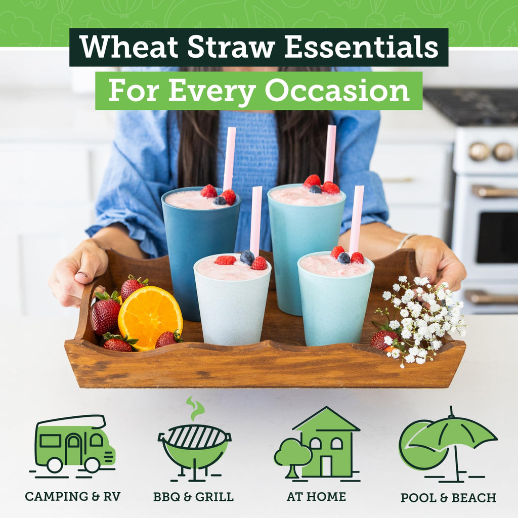 Grow Forward Premium Wheat Straw Cups - 13 & 20 oz Unbreakable BPA Free Hard Plastic Cups - Reusable Lightweight Plastic Drinking Glasses for Kitchen, Outdoor, Water, Camping, RV - Midnight
