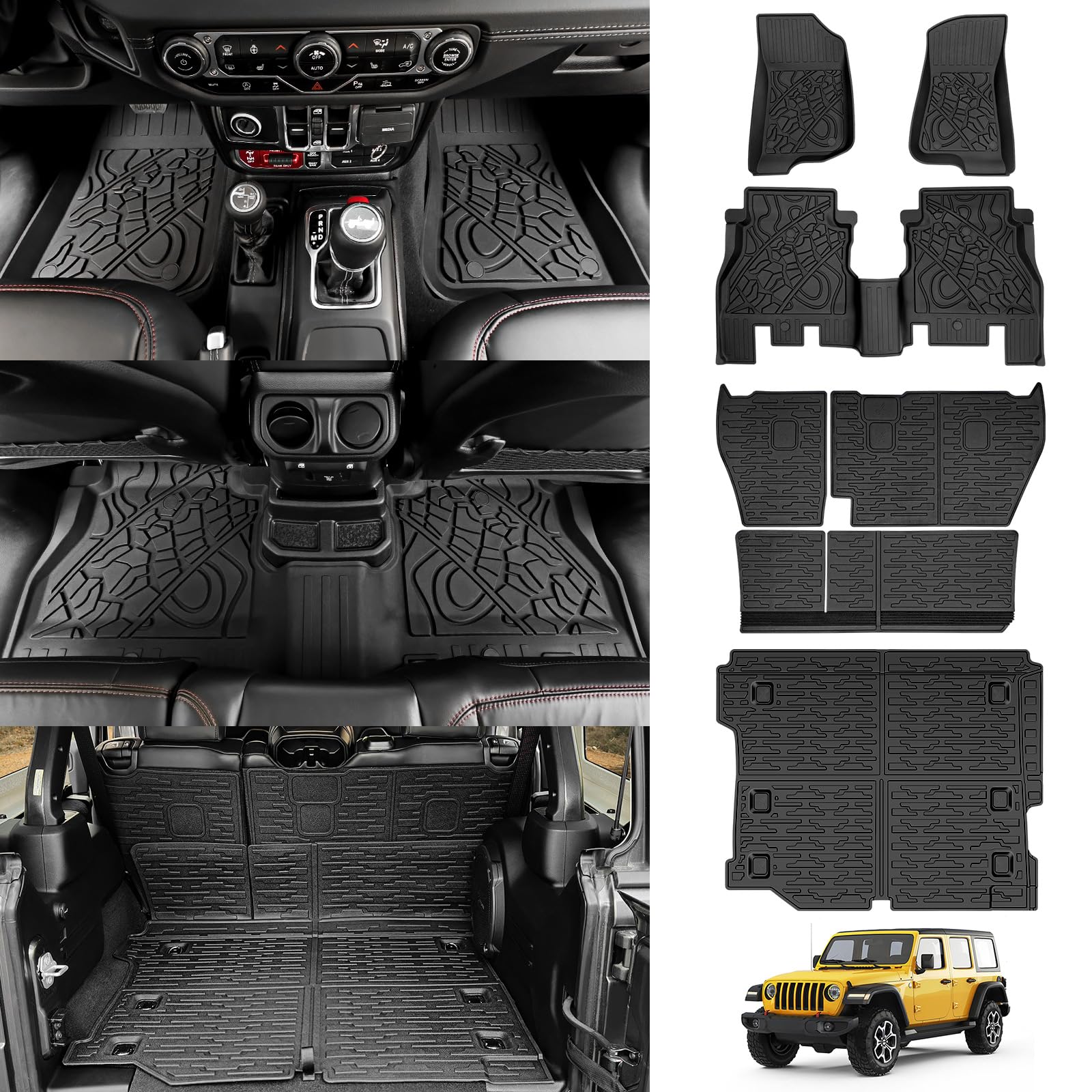 Cargo Mats for 2018-2025 Jeep Wrangler JL Unlimited 4X4 Trunk Mat with Backrest Liner, All Weather TPE Protector Rear Back Seat Mats for 18-25 Wrangler JL 4X4 4 Door Accessories