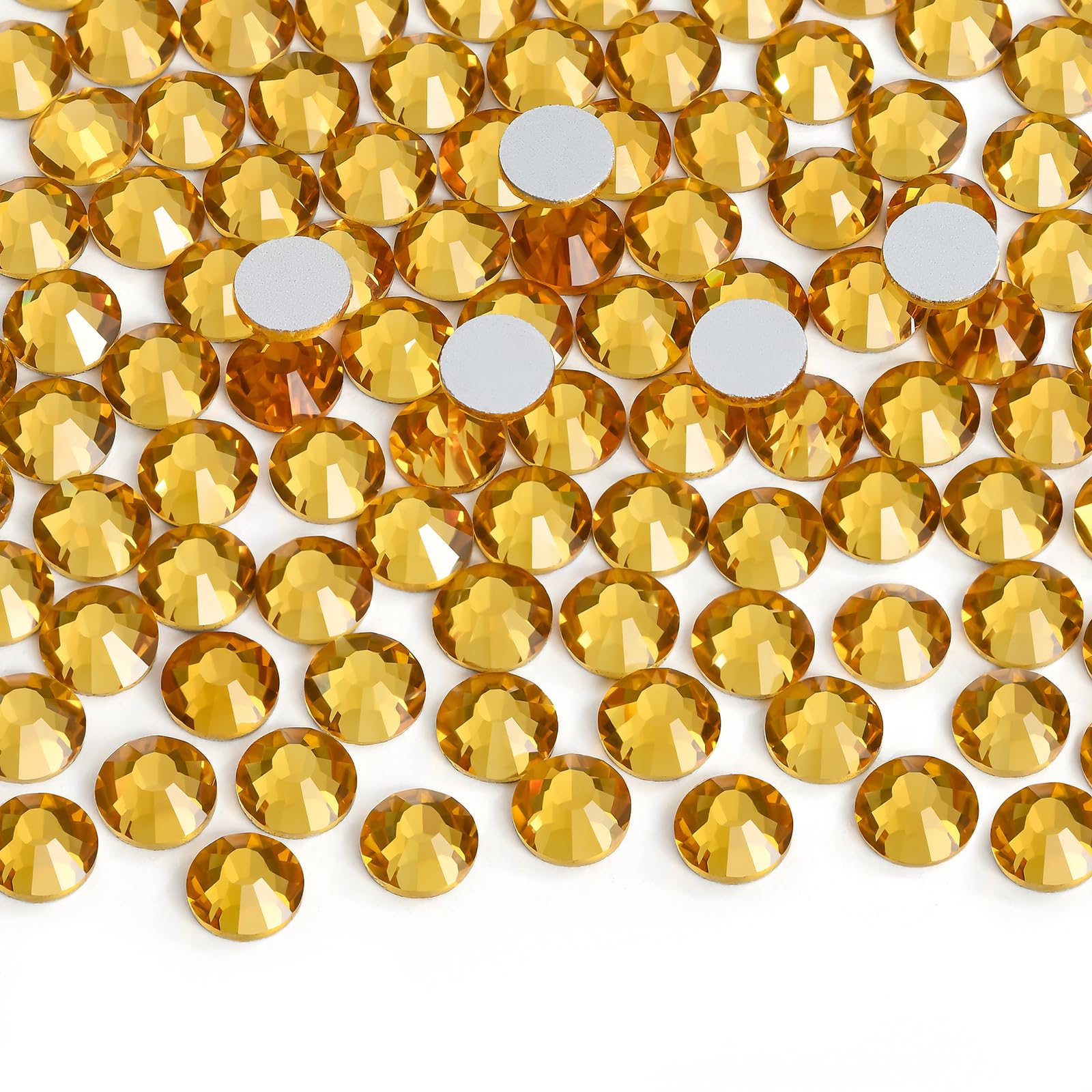 2880 Pieces Flatback Rhinestones Glue Fix Crystal Glass Diamantes Gems for Crafting Nail Art Crafts Decorations Clothes Shoes 1.4 mm (ss3, Amber)