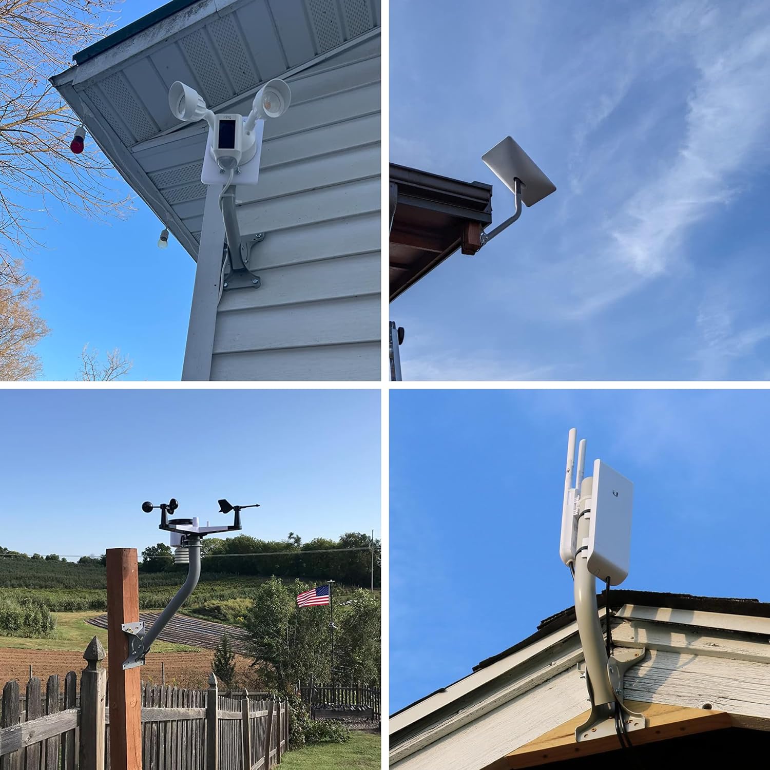 Heavy Duty Universal Adjustable Antenna Mount Pole(OD 1 11/16", Length 17 1/4"), Pole Mounting Bracket for Wall Eave Roof, Compatible with Antenna, Weather Station and WiFi Extender, with U-Bolt Kit