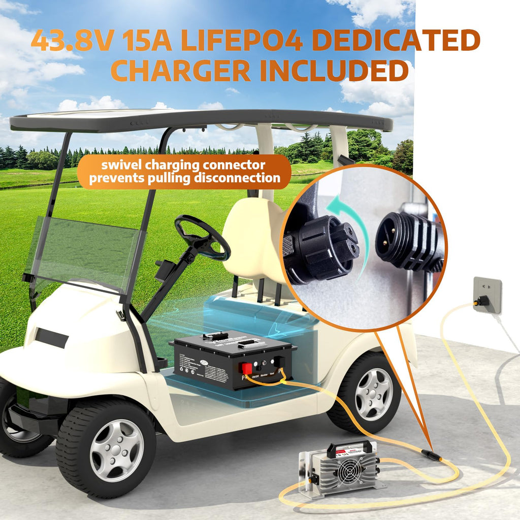 36V 100Ah Golf Cart LiFePO4 Battery with APP&Chager&Monitor,7.6KW Continuous Power Lithium Battery with 200A BMS, Up to 10000+ Rechargeable Cycles, Perfect for golf cart