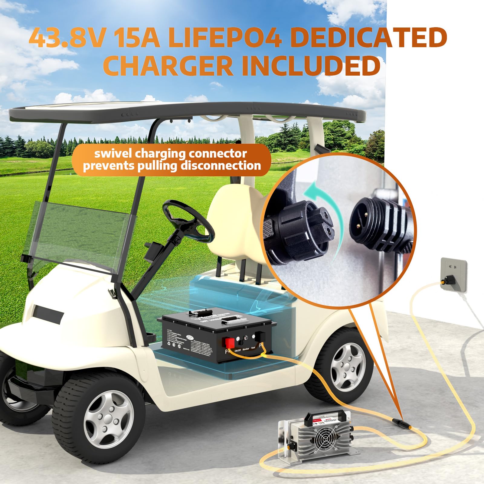 36V 100Ah Golf Cart LiFePO4 Battery with APP&Chager&Monitor,7.6KW Continuous Power Lithium Battery with 200A BMS, Up to 10000+ Rechargeable Cycles, Perfect for golf cart