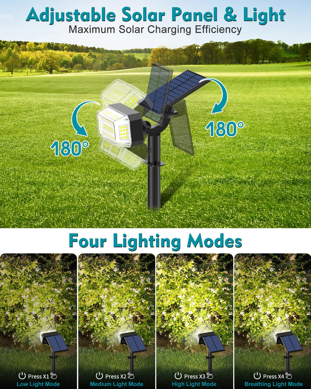 Solar Spot Lights Outdoor Waterproof IP65, 102 LEDs Solar Spotlights with Adjustable Light & Panel, [4 Modes/6 Pack] Landscape Flood Powered Lights for Outside Yard Garden Pathway(Warm White)