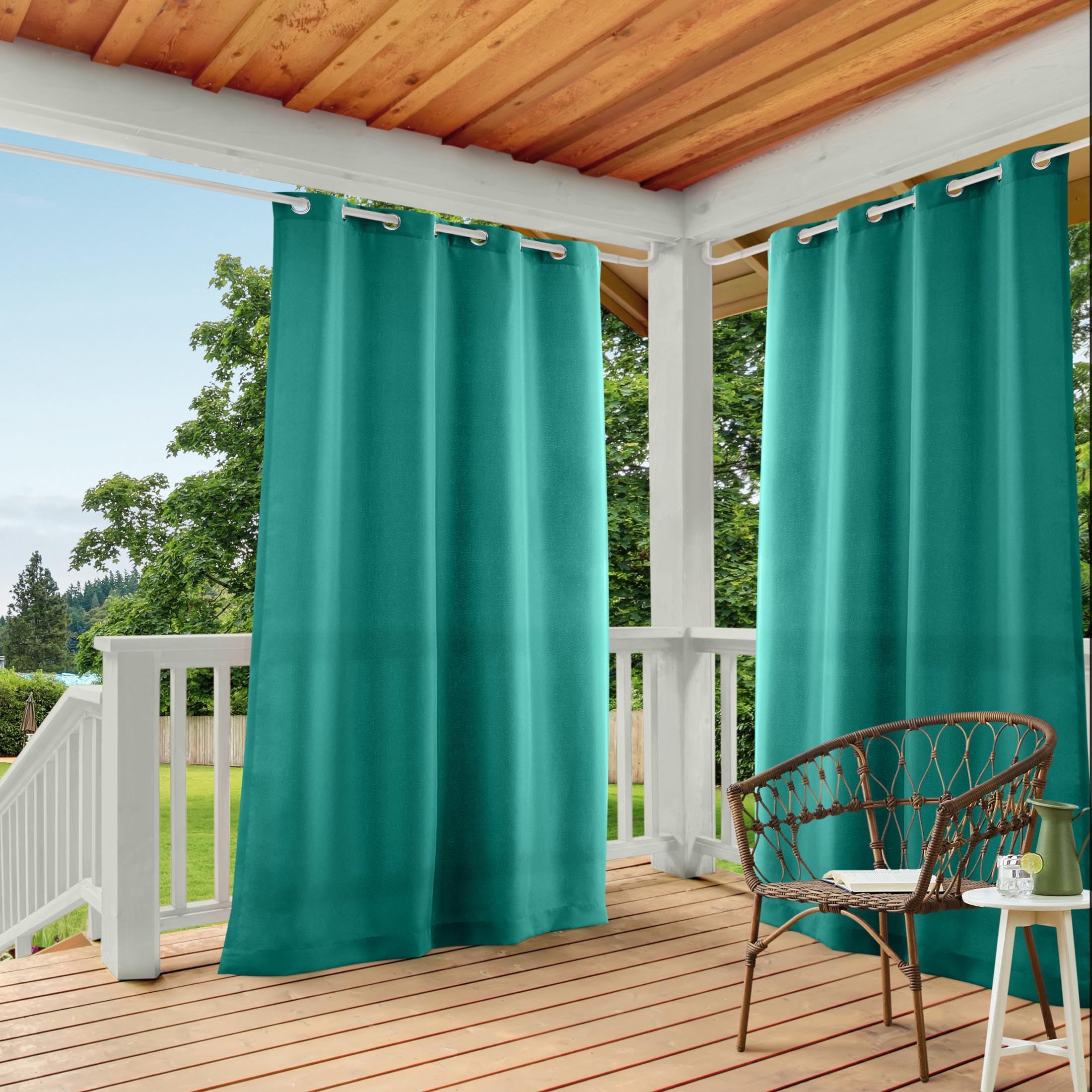 Town & Country Basics Cabana Solid Heavyweight Indoor Outdoor Curtains, Light Filtering Opacity with Grommet Top, Water Repellent, 2-Pack Set, 54"x96", Black