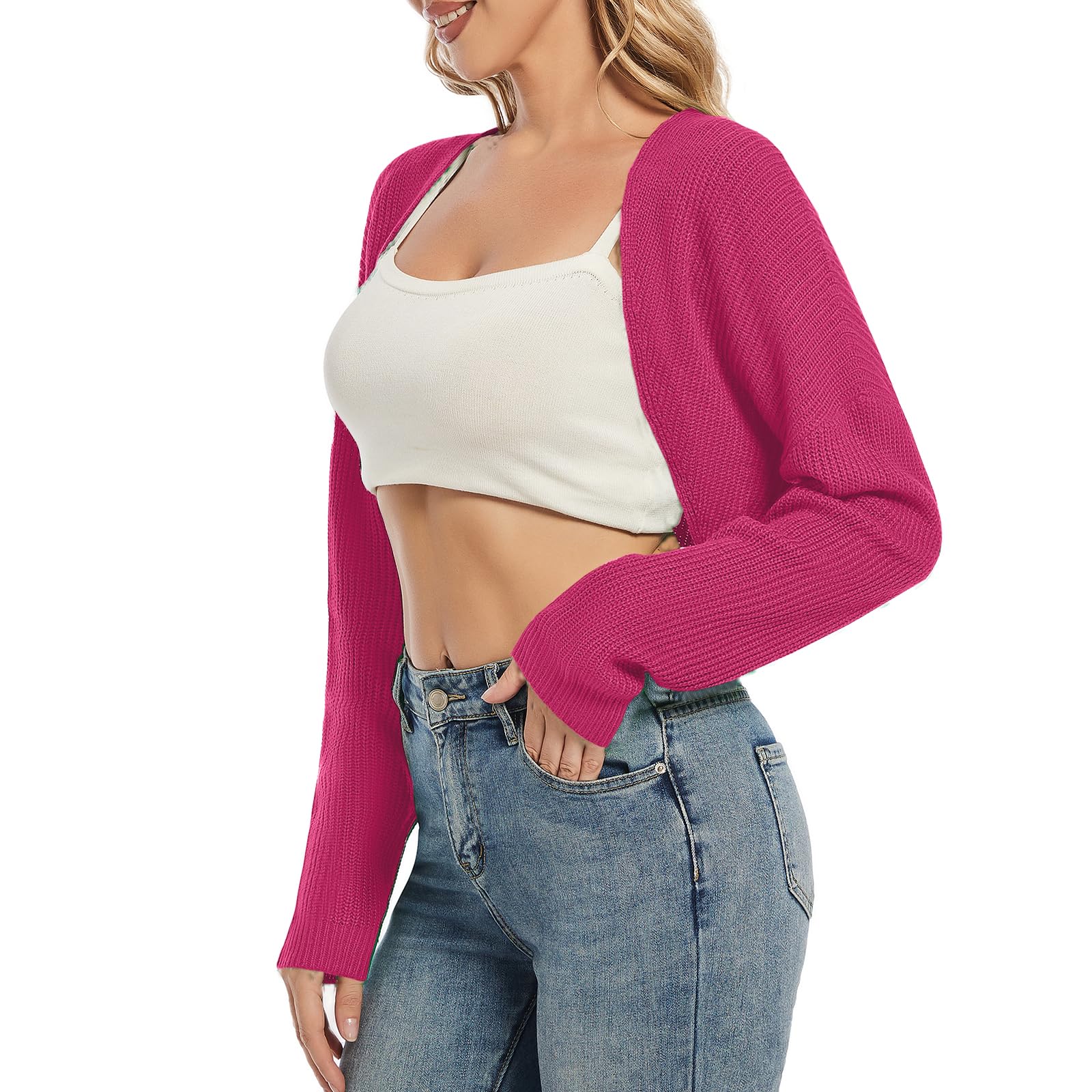 Women's Cardigan Shrugs Long Sleeve Knit Cropped Bolero Shrug Open Front Casual Cardigans for Dresses