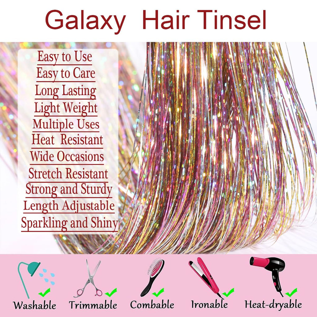 Celinebella Bubblegum Pink Hair Tinsel, 48" 1250 Strands Bright Shimmer | Vibrant hot pink bubblegum tone, youthful energetic, heat resistant, great for prom concerts birthday parties events
