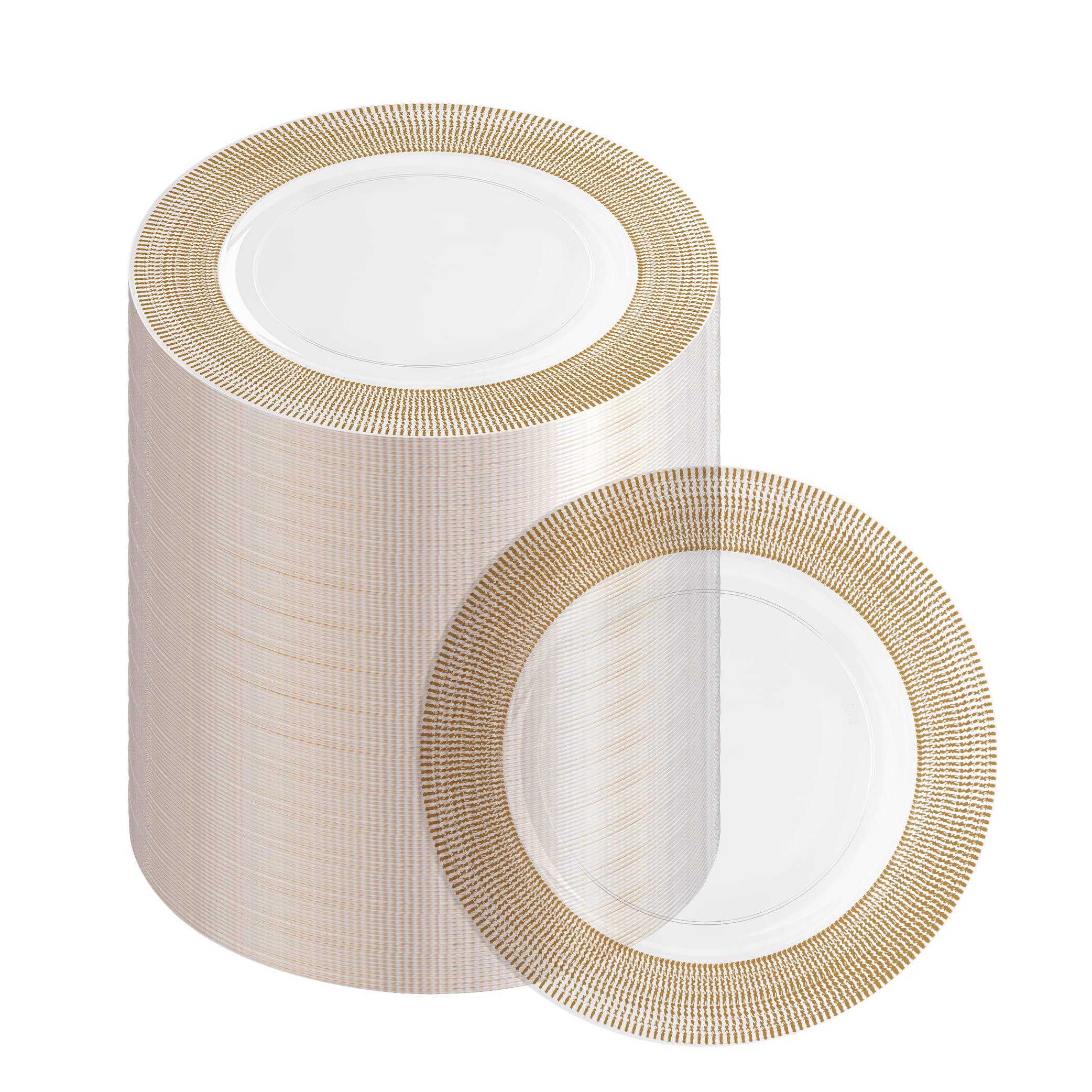 PARTY BARGAINS 13-Inch Charger Plates - 96 Pack, Clear Gold Rim, Heavy-Duty Disposable Chargers for Elegant Dining - Ideal for Weddings and Formal Events