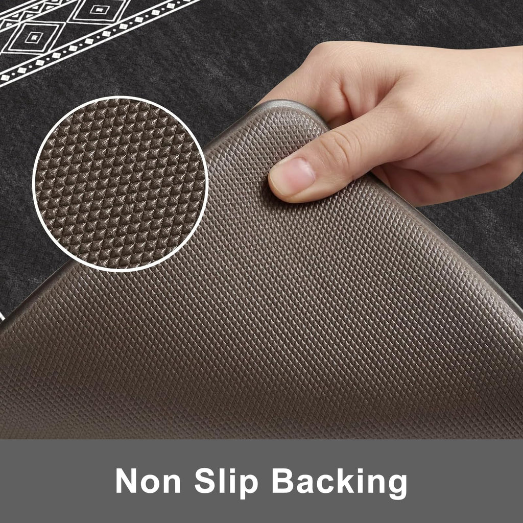 KIMODE Anti Fatigue Kitchen Mats 17"x47"+17"x29", Farmhouse Kitchen Rugs Sets of 2, Cushioned Non Skid Kitchen Mats for Floor, Comfort Kitchen Floor Mats for Sink Laundry Desk Black
