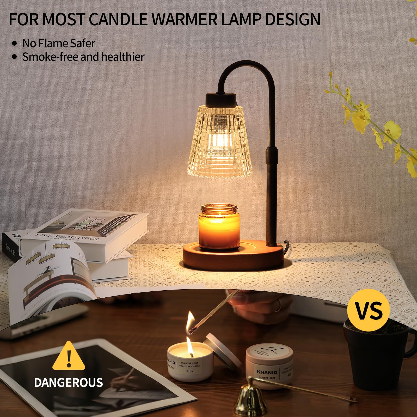 MEIXISUE Candle Warmer Lamp with Timer and Dimmer,Electric Amber Light Gifts for Women Melt Wax Warmer Lamp with 2 Bulbs for Candle Jars House Warming New Home Decor