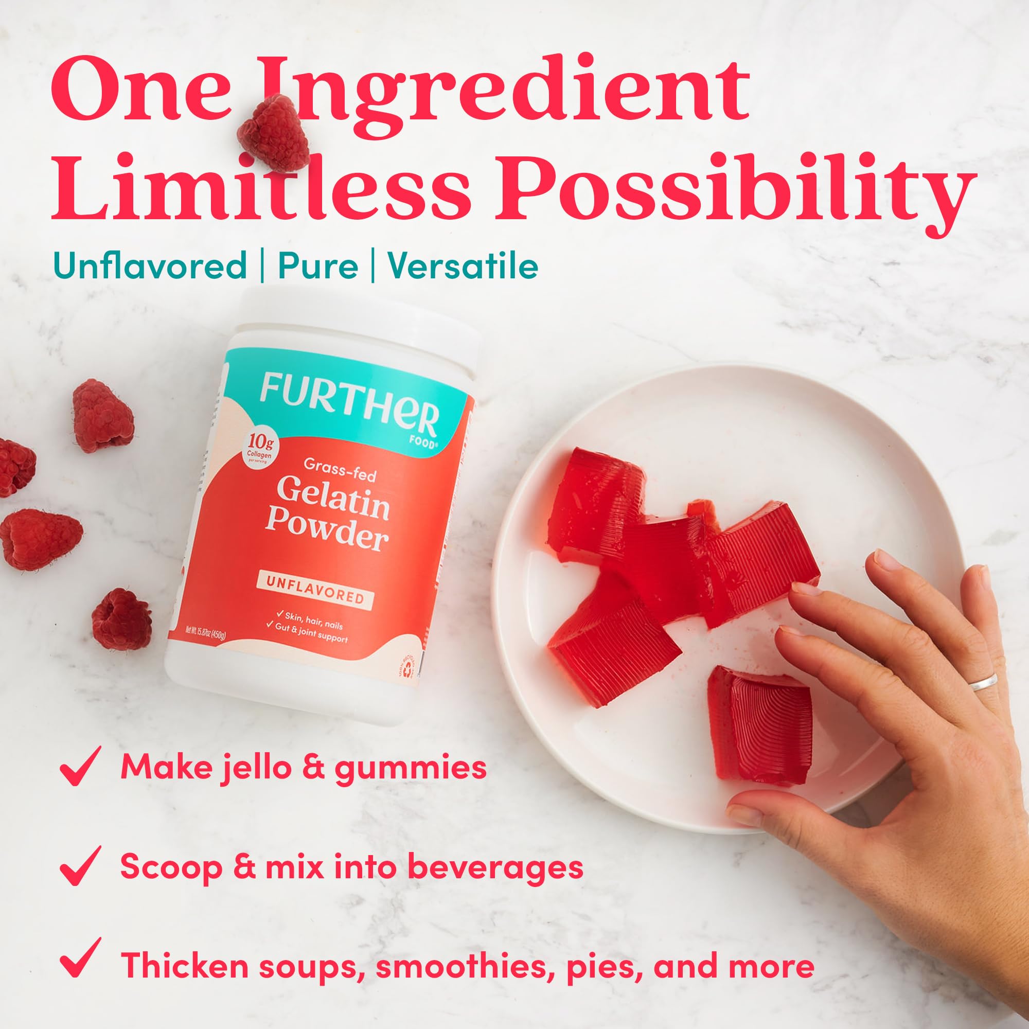 Further Food Premium Gelatin Powder – Unflavored, Grass-Fed & Pasture-Raised Beef Hide, Non-GMO, Sugar-Free, Keto & Paleo Friendly, 15.87 oz
