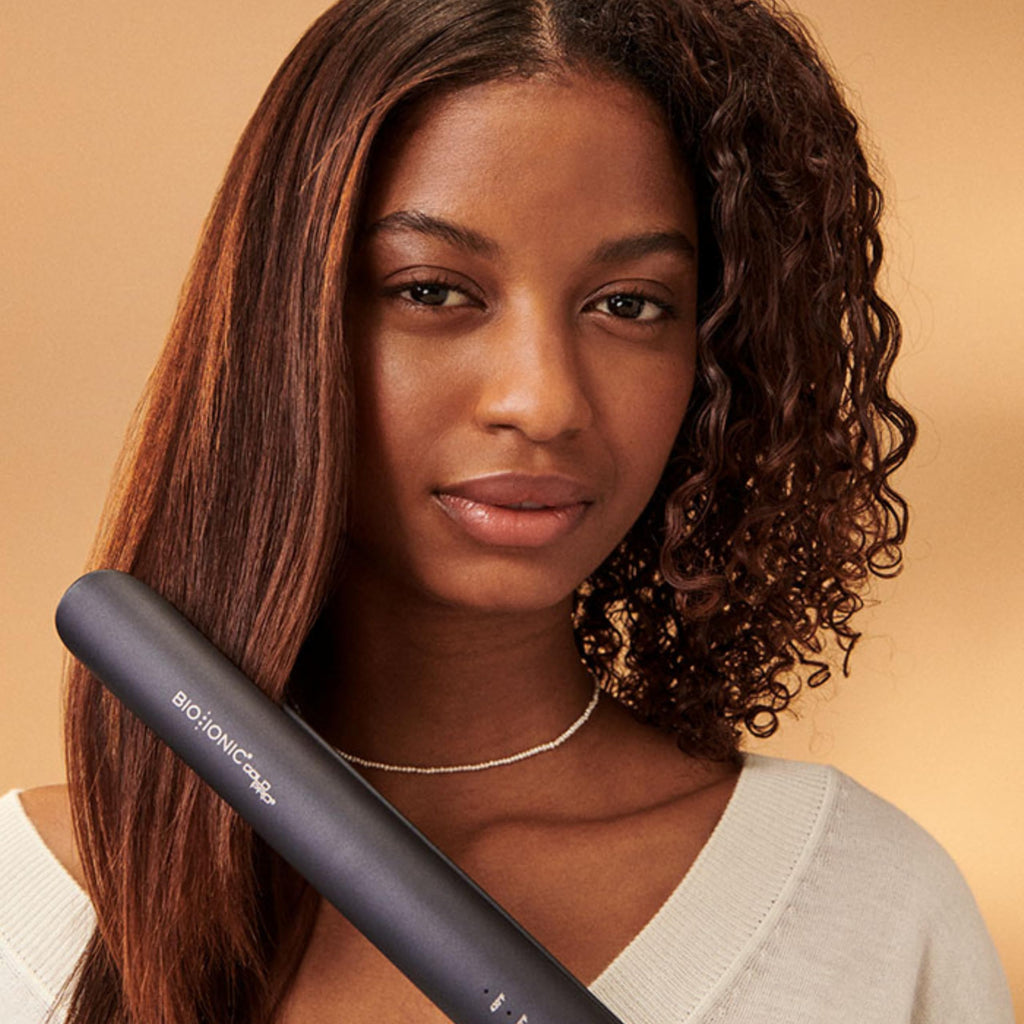 Bio Ionic GoldPro Hair Straightener, Blue, Moisturizing Heat Technology & 24K Gold MX, Hair Straightening Iron for Sleek Styles & Flat Iron Curls, 40% Longer Plates, Adjustable Heat