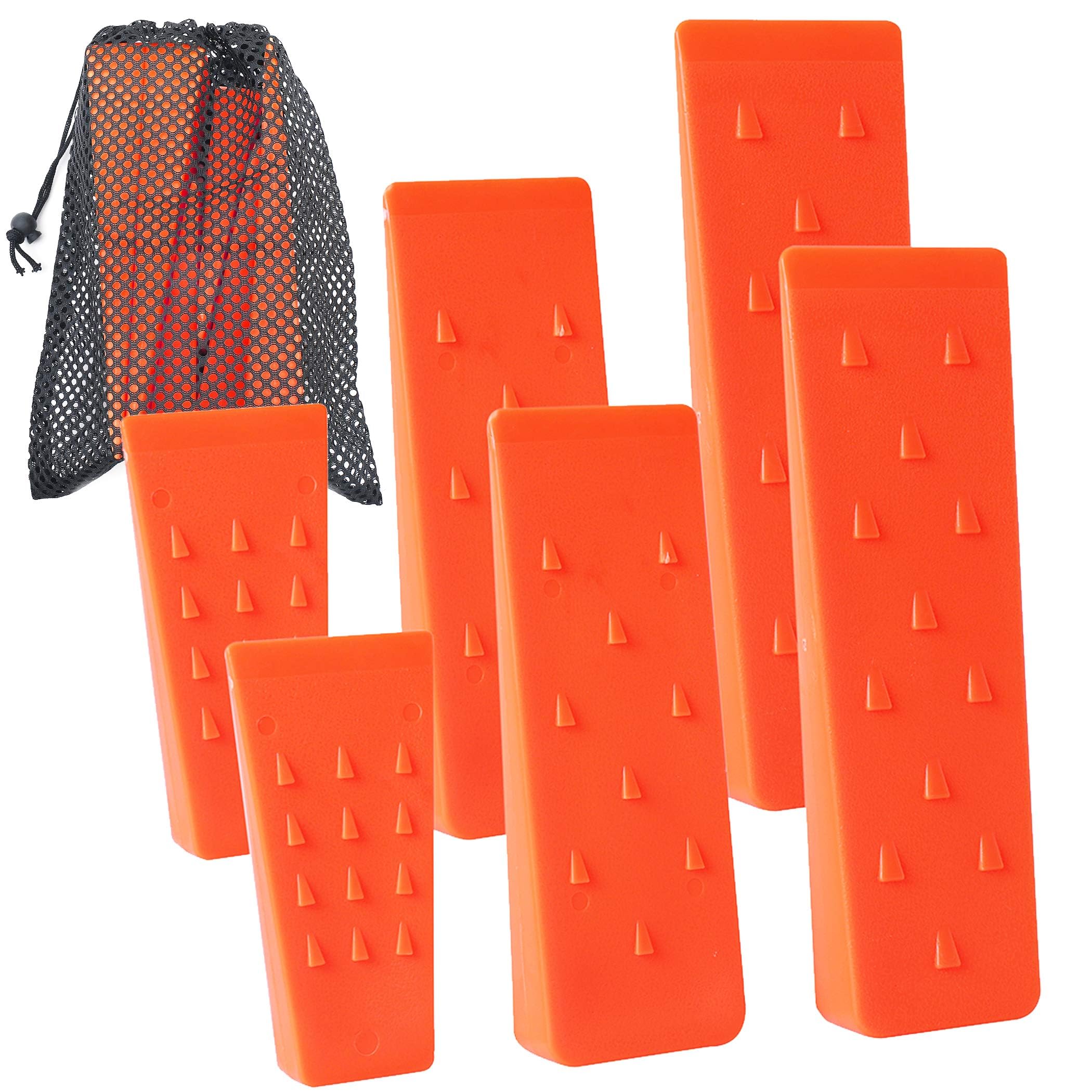 AR-PRO 6 Pack Tree Felling Wedges with Spikes for Safe Tree Cutting – 5.5” Wedges with Storage Bag; 6 Felling Dogs to Guide Trees Stabilize and Safely to Ground for Loggers and Fallers