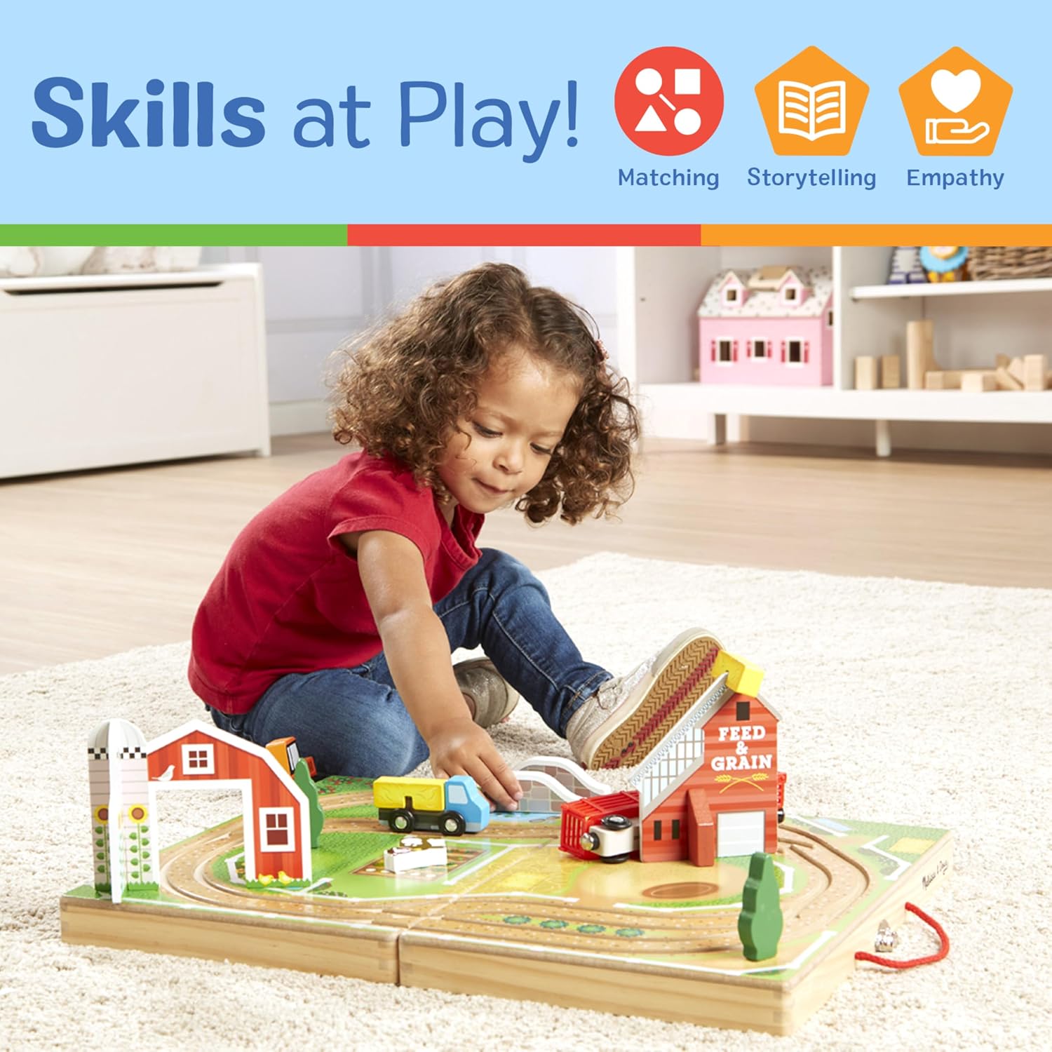 Melissa & Doug 17-Piece Wooden Take-Along Tabletop Farm, 4 Farm Vehicles, Play Pieces, Barn, Grain House Take-Along Pretend Play Toy Barn Toys for Toddlers Ages 1+
