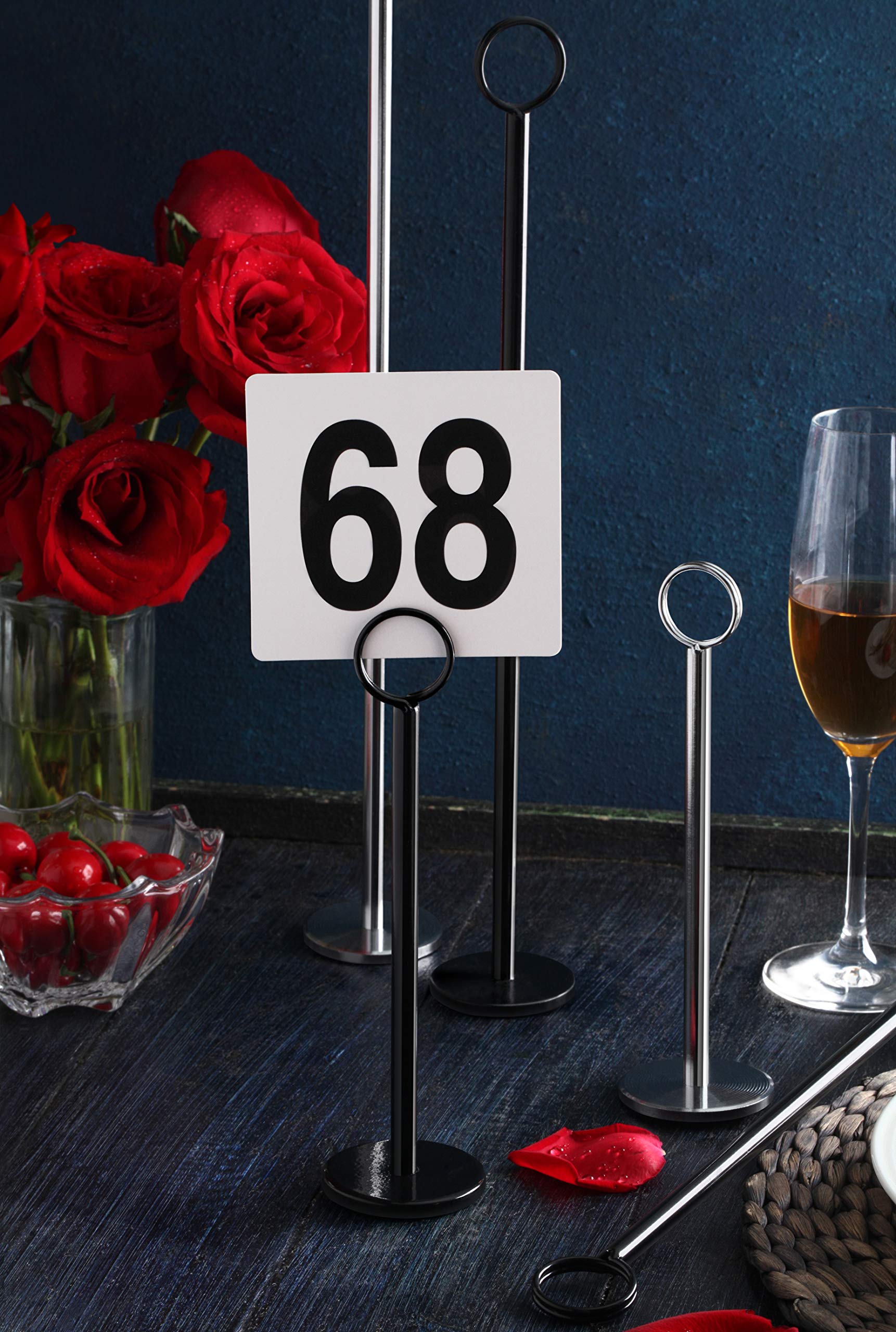 New Star Foodservice 23145 Double Side Plastic Table Numbers, 1 to 25, 4" x 4", Light Grey on Black