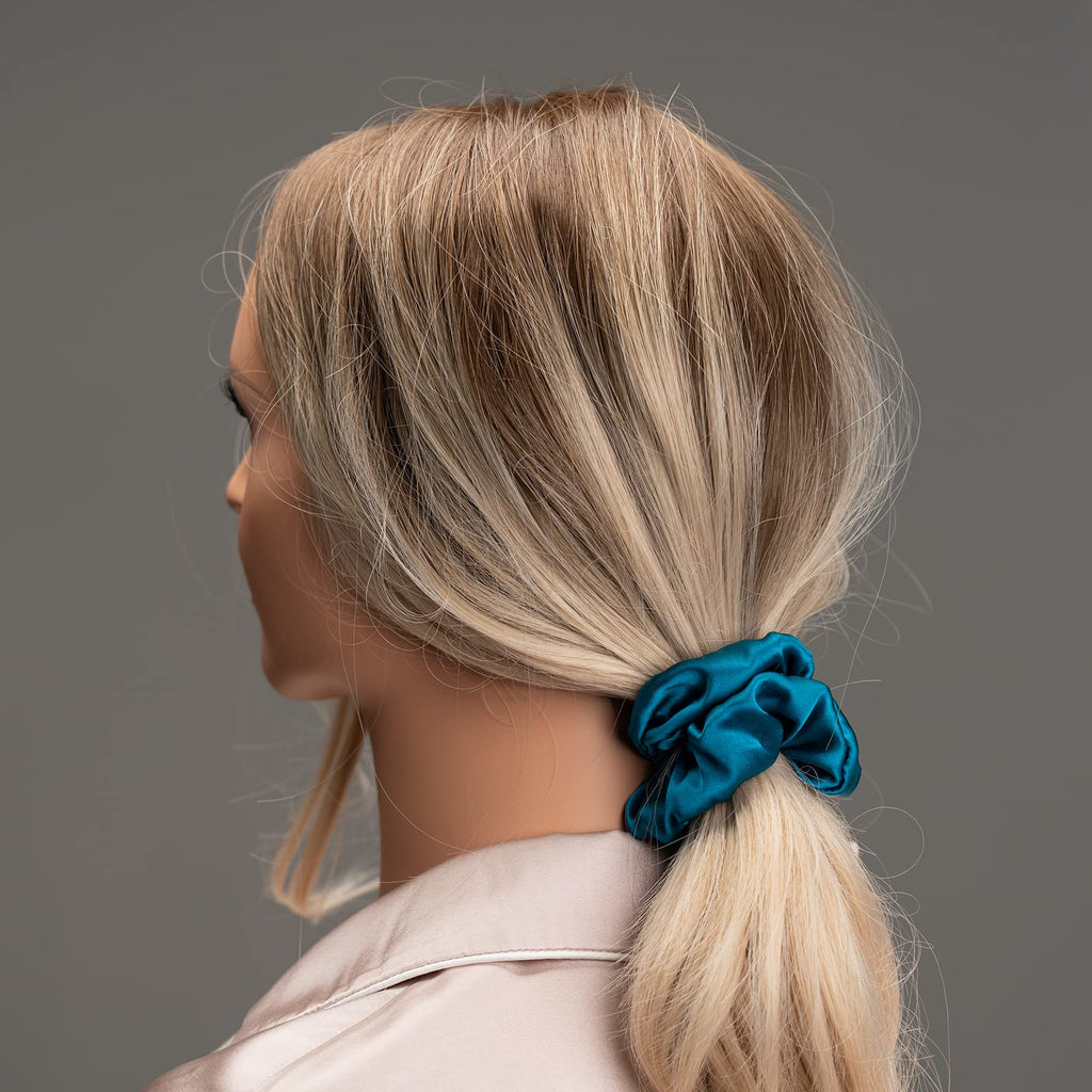 Silk Scrunchies for Hair 100% Mulberry Silk Hair Ties（Silver gray, Dark gray, Pink）