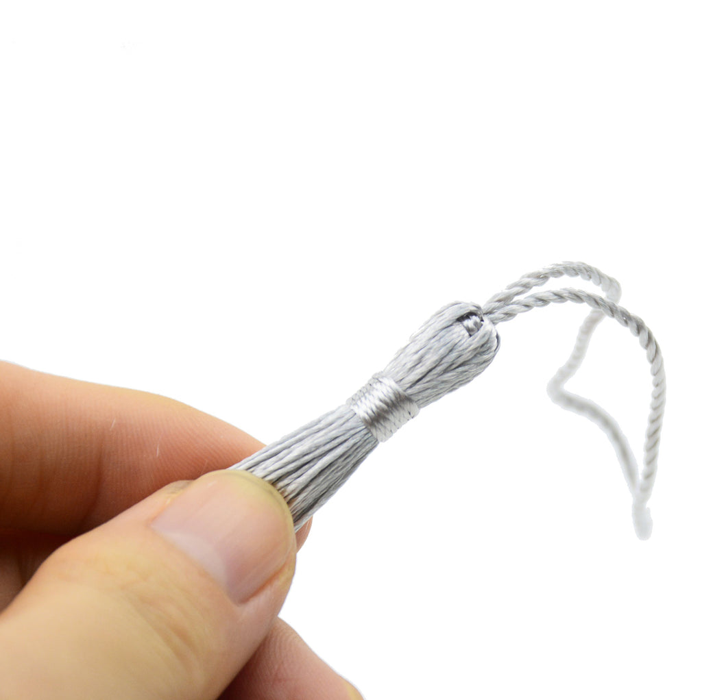 Makhry 100pcs 13cm/5 Inch Silky Floss Bookmark Tassels with 2-Inch Cord Loop and Small Chinese Knot for Jewelry Making, Souvenir, Bookmarks, DIY Craft Accessory (Dark Grey)