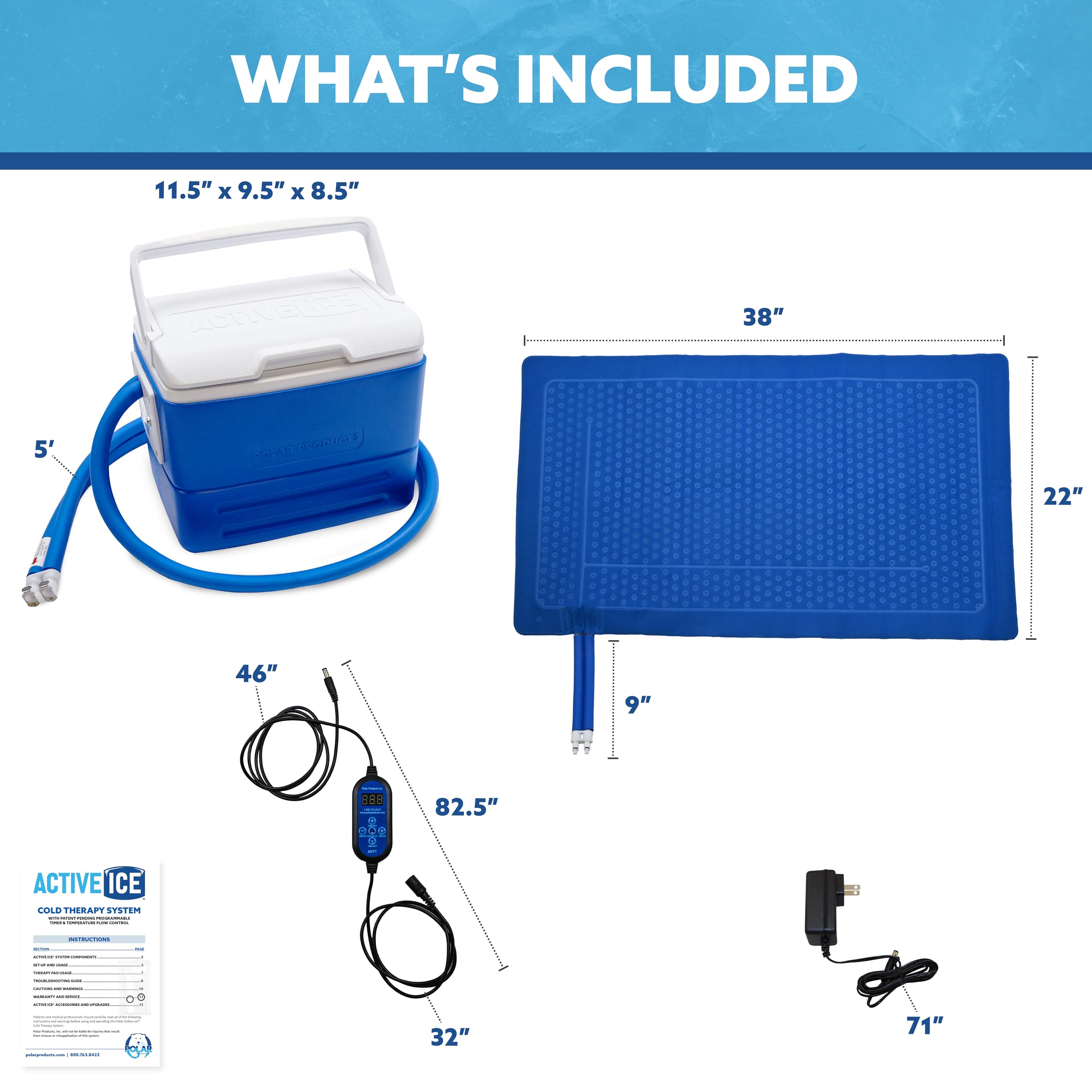 Polar Active Ice 3.0 Cold Therapy Ice Machine System with Programmable Timer, Back and Hip Compression Pad, Lightweight 9 Quart Cooler, Quiet Pump, Strong Cryotherapy Pain Relief Treatment