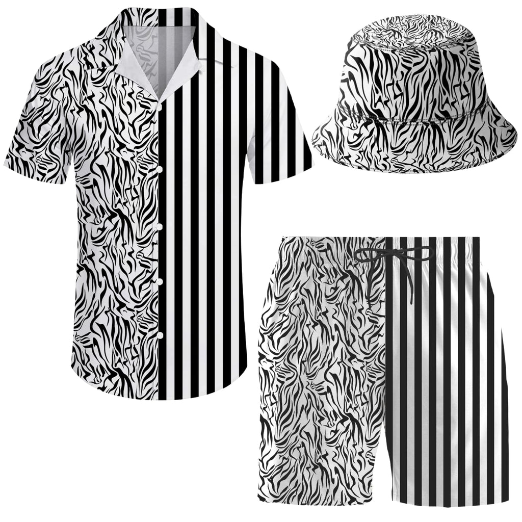 Men's 2 Piece Tracksuit Hawaiian Shirt Shorts Button Down Shirt and Shorts Sets with Bucket Hats