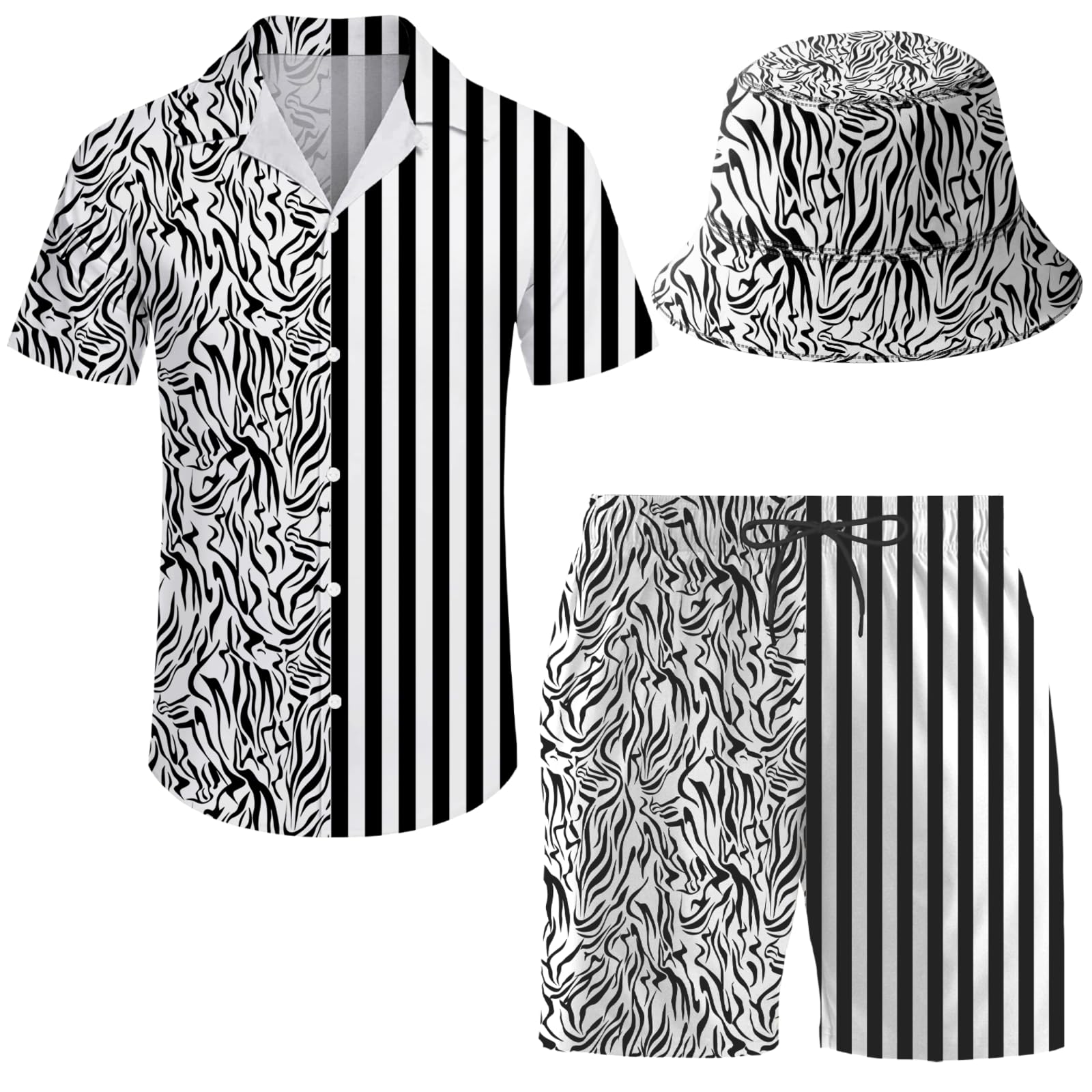 Men's 2 Piece Tracksuit Hawaiian Shirt Shorts Button Down Shirt and Shorts Sets with Bucket Hats