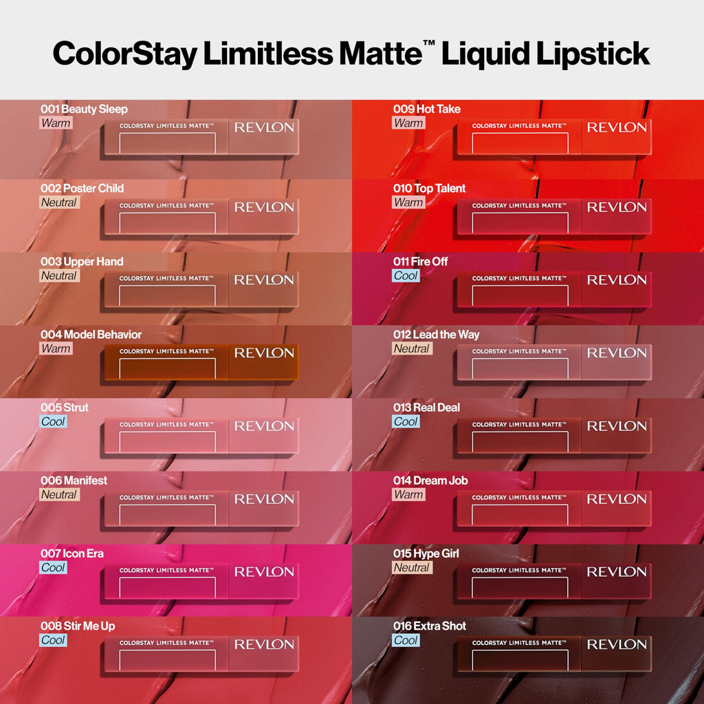 Revlon ColorStay Limitless Matte Liquid Lipstick, Vegan Formula, No-Budge, Longwear Lip Color, Long Lasting, Lightweight/Comfortable, Waterproof, 001 Beauty Sleep, 0.17 fl oz