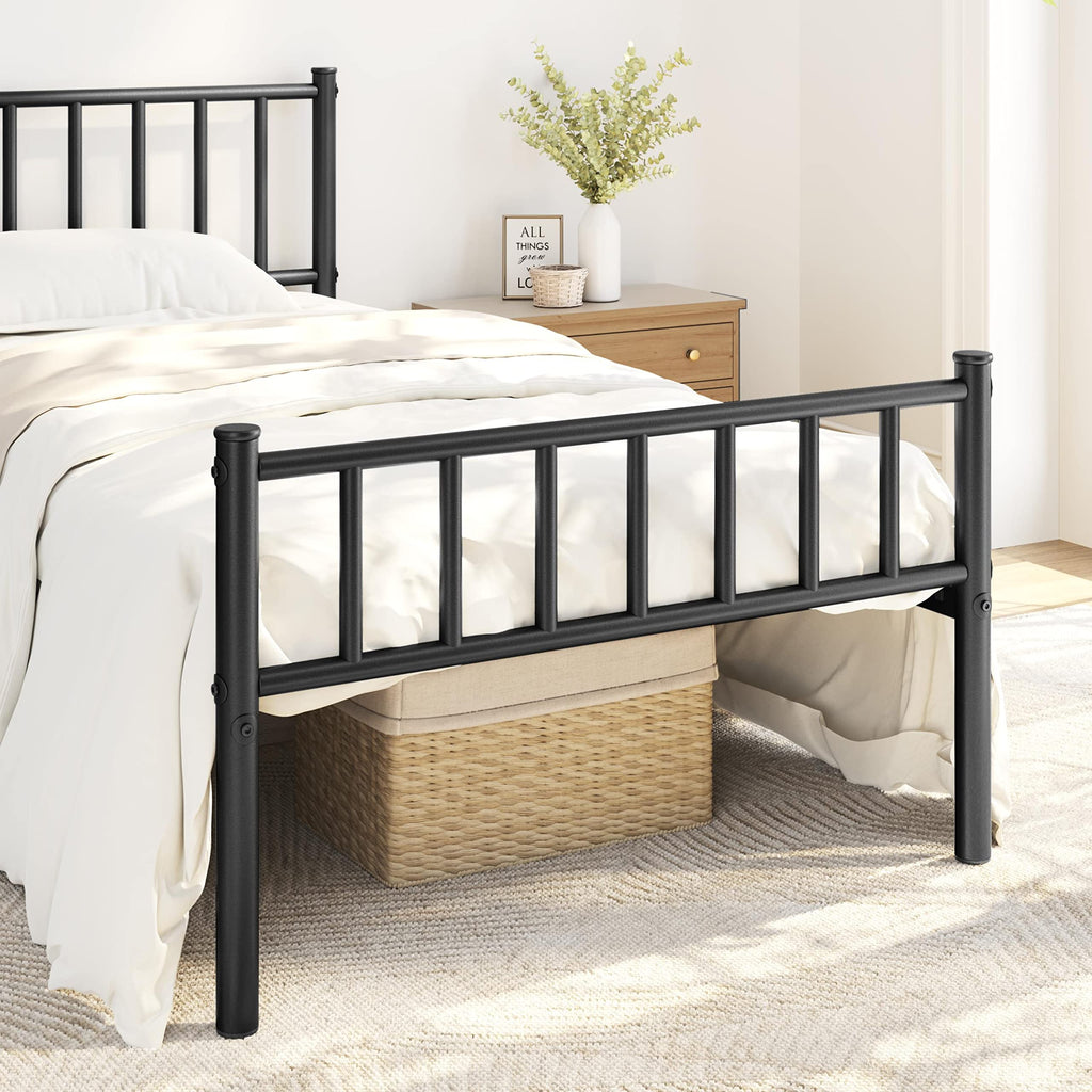 Yaheetech Twin Bed Frame Metal Platform Bed Frame Mattress Foundation with Spindle Headboard & Footboard/No Box Spring Needed/14 Inch Underbed Storage/Firm Support & Easy Set up Structure, Black