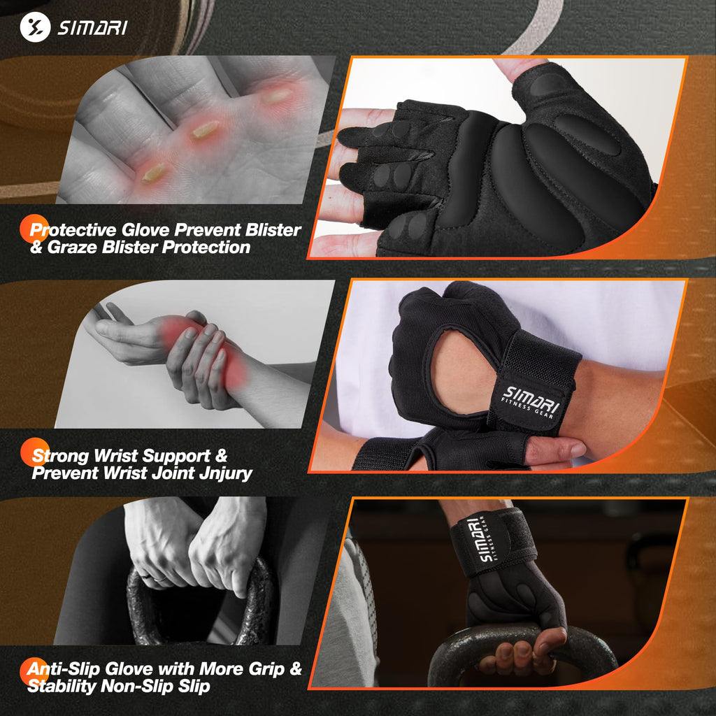 SIMARI Breathable Workout Gloves for Men and Women, Padded Weight Lifting Gloves with Great Grip, Full Palm Protection for Gym Training, Cycling, Weightlifting, Exercise, Crossfit, Climbing