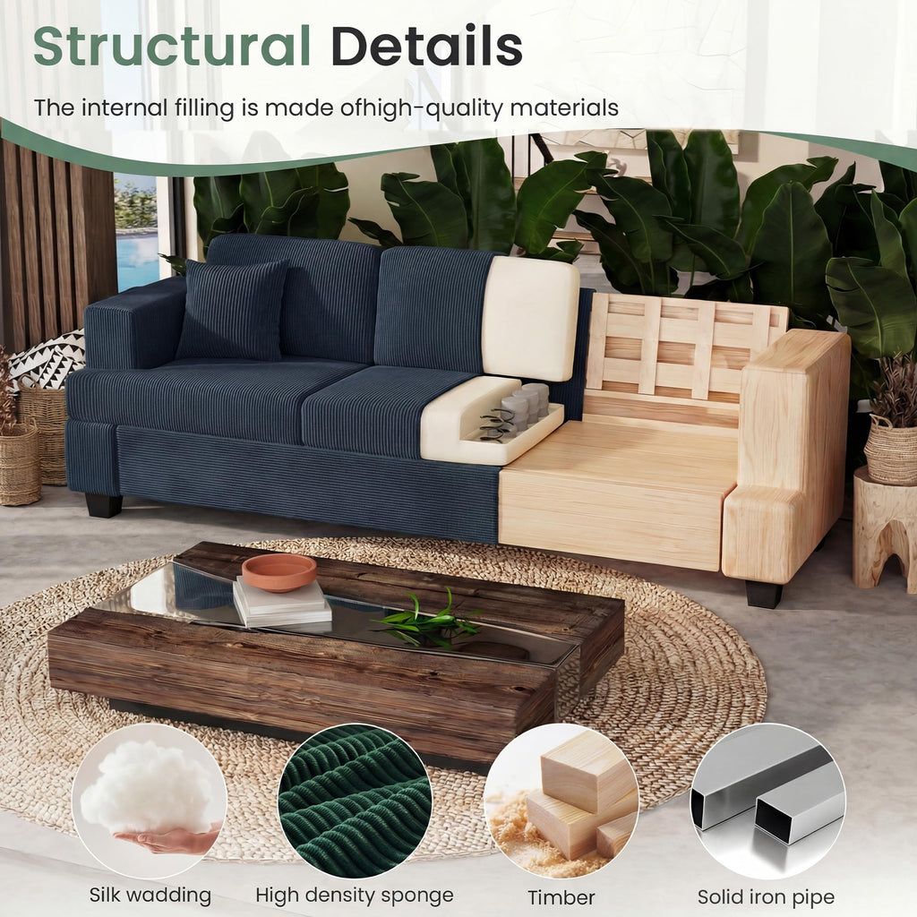 YOUDENOVA 2 Piece Set Comfy Sofa Couch, Loveseat Sofa * 2 with Deep Seats, Modern Sleeper Couch for Living Room, Black Corduroy