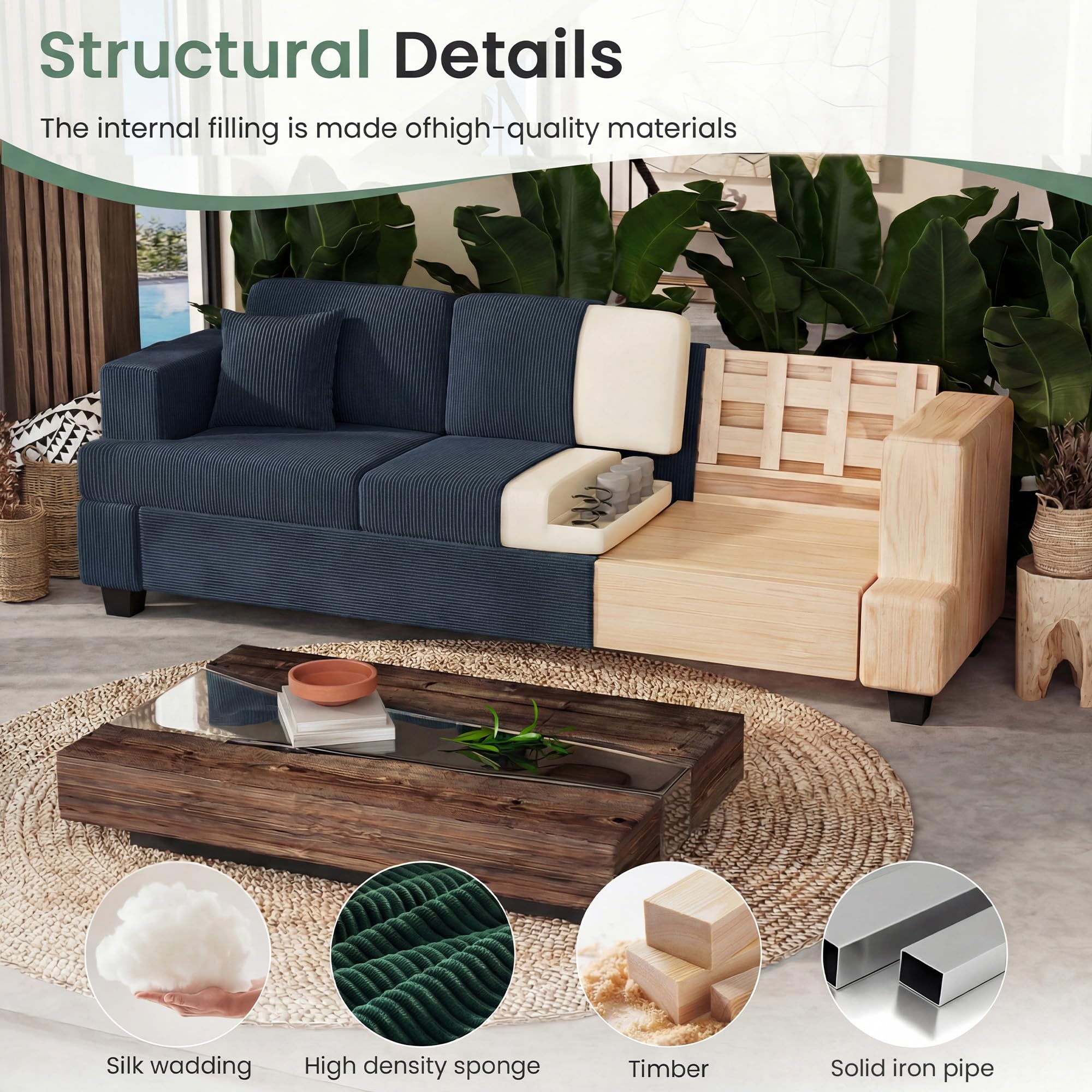 YOUDENOVA 2 Piece Set Comfy Sofa Couch, Loveseat Sofa * 2 with Deep Seats, Modern Sleeper Couch for Living Room, Black Corduroy