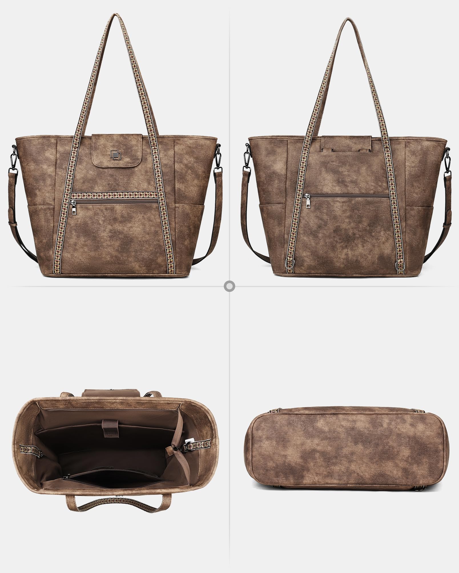 FADEON Large Laptop Tote Bag for Women Designer Leather Laptop Bag Fashion Travel Backpack Purse Shoulder Handbag