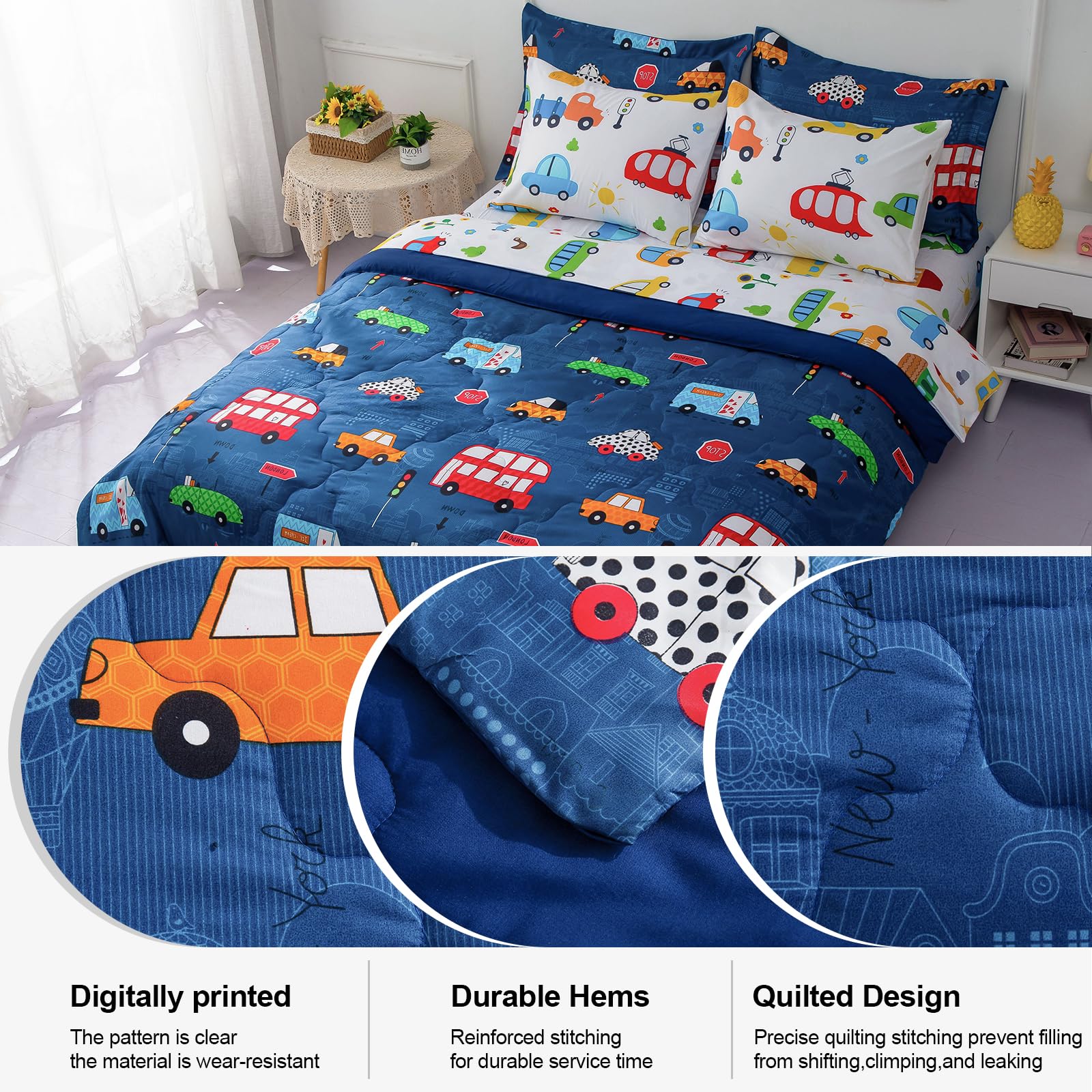 Wajade 7 Piece Blue Bow Comforter Set for Girls Kids Twin Size Bedding Set with Sheet and 2 Pillowcases 2 Pillow Shams Cute Girls Bed in a Bag as Birthday Choice