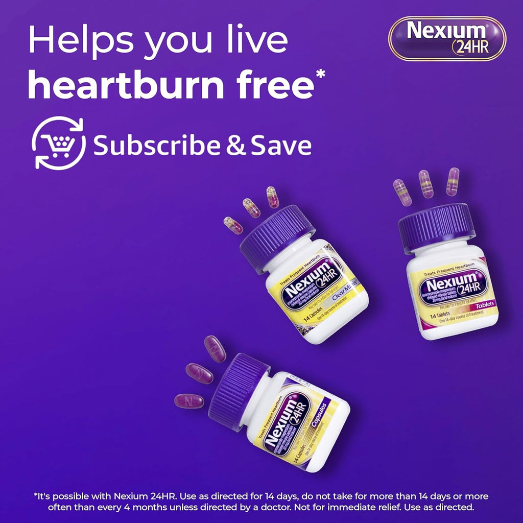 Nexium 24HR Acid Reducer Heartburn Relief Capsules for All-Day and All-Night Protection from Frequent Heartburn, Heartburn Medicine with Esomeprazole Magnesium - 28 Count
