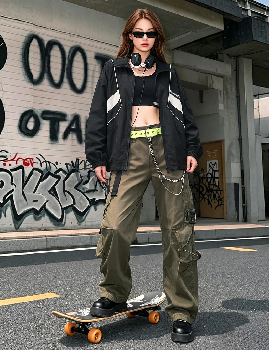 Wyeysyt Women Windbreaker Jacket Y2k Varsity Jackets Oversized Vintage 90s Jacket