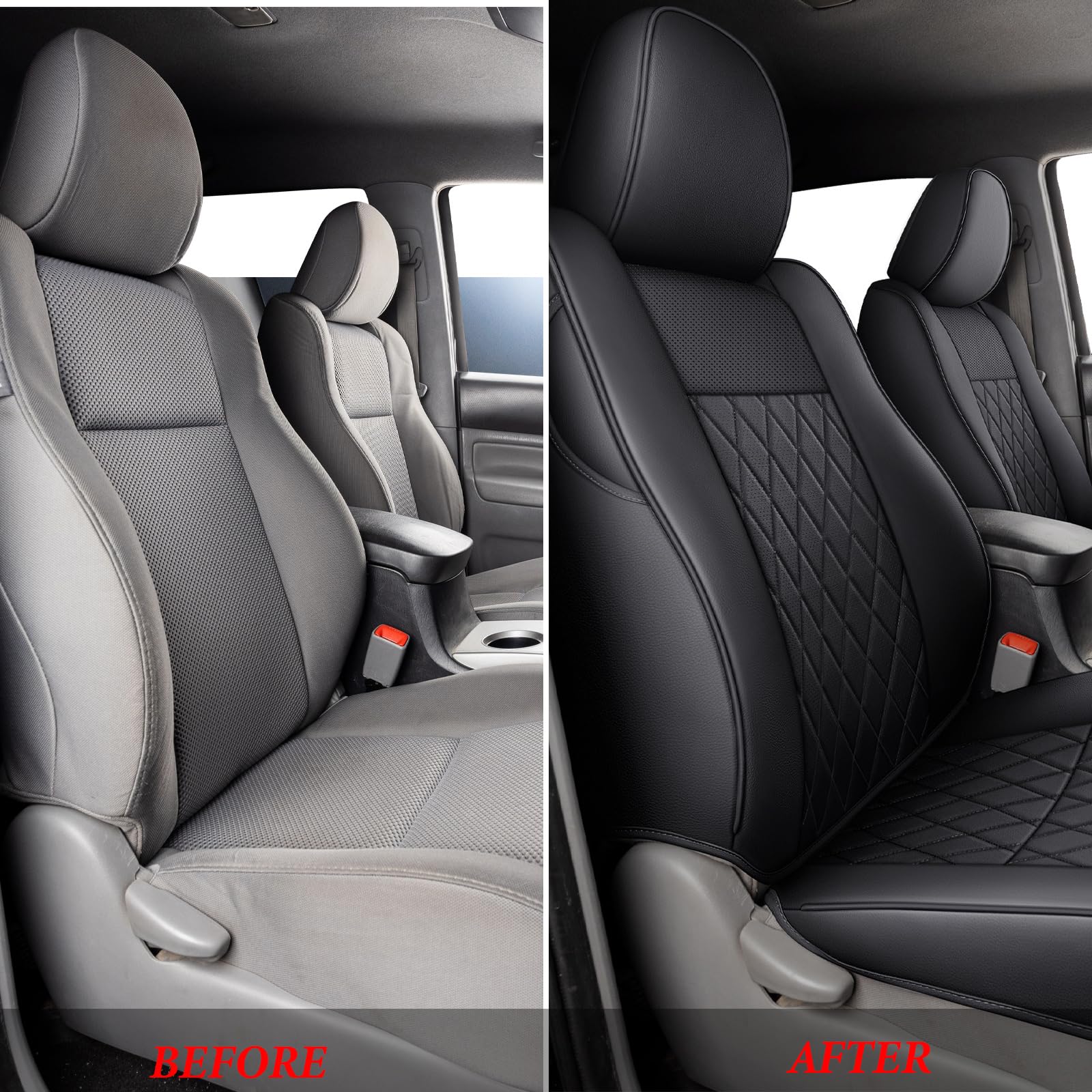 Coverado Tacoma Seat Covers, Car Seat Covers Front Seats, Leather Seat Covers for Cars Car Seat Protector Cushion Tacoma Accessories Custom Fit 2005-2023 Toyota Tacoma Double/Crew Cab(Black)