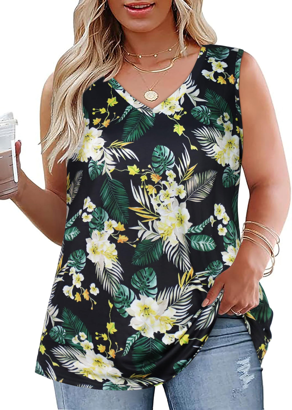 Plus Size Tanks Women Summer Top V Neck Sleeveless Top Loose Fit Tee Workout Shirts 2026