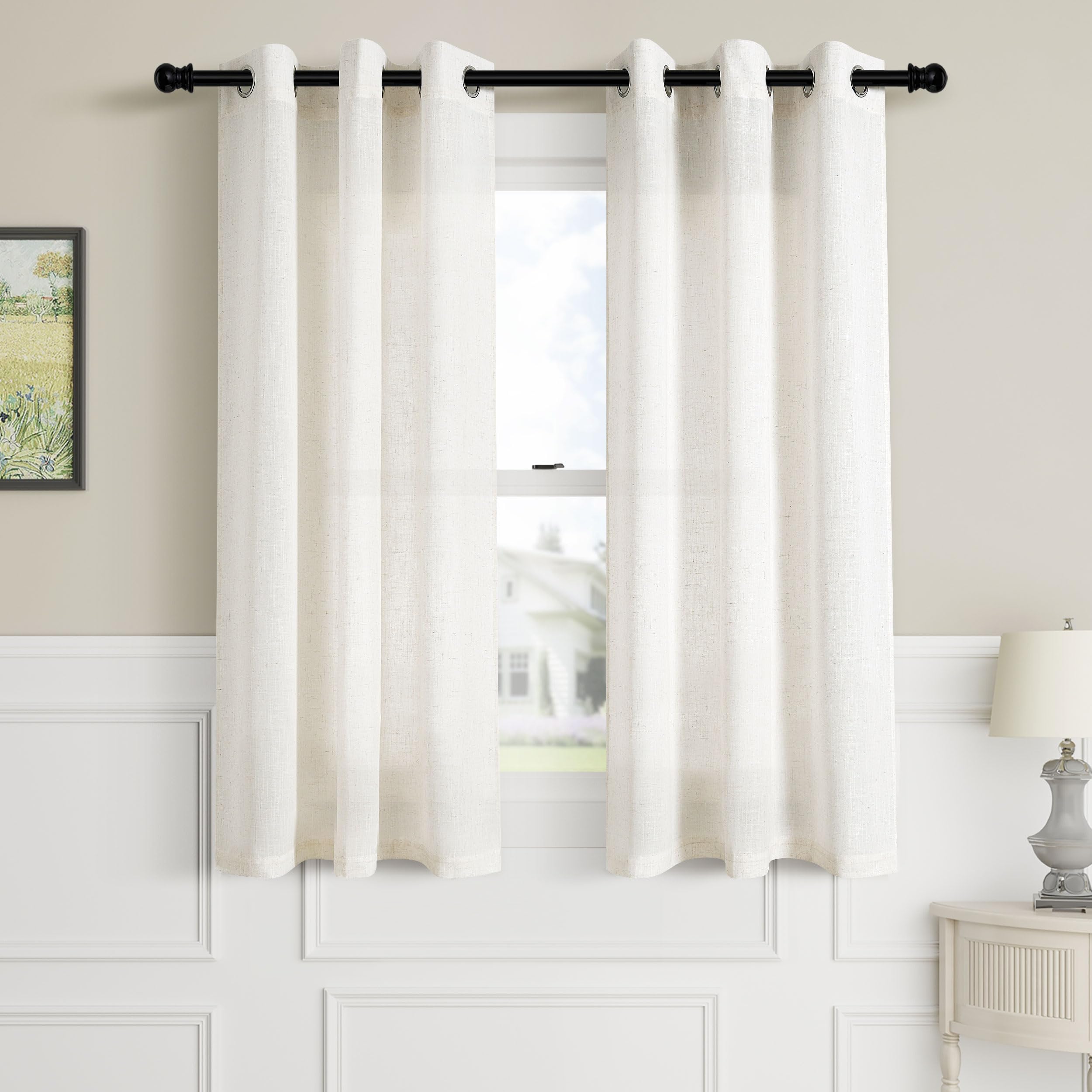 Aersas Black Bedroom Linen Curtains 63 Inch Length 2 Panel Privacy Energy Efficient Semi Sheer Black Linen Drapes for Living Room Modern Farmhouse Grommet Window Curtain for Nursery Office 52x63