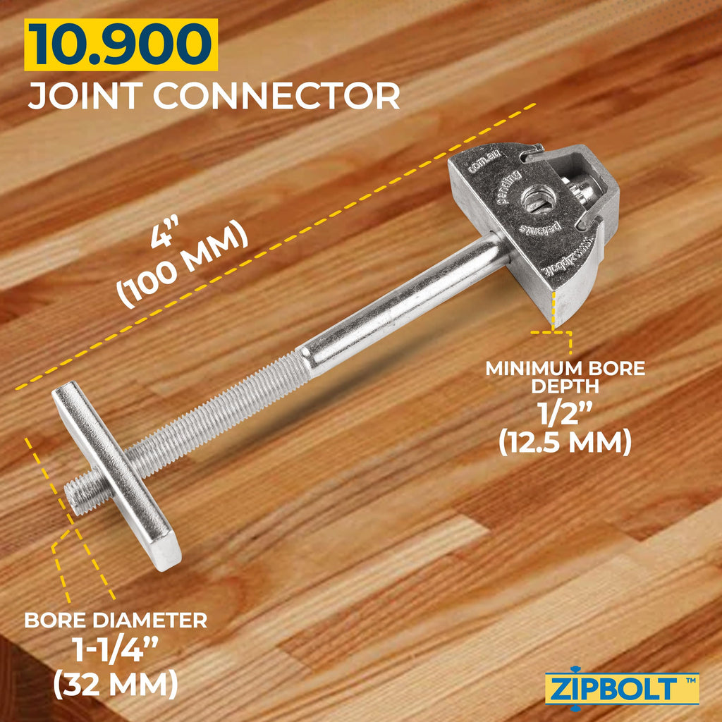 Zipbolt 10.800 Countertop Miter Connector — 20 Piece Joint Fastener Drawbolt Pack with 5mm Hex Bit for Joining Countertops, Butcher Blocks, Furniture, and More - Single-Handed Tightening