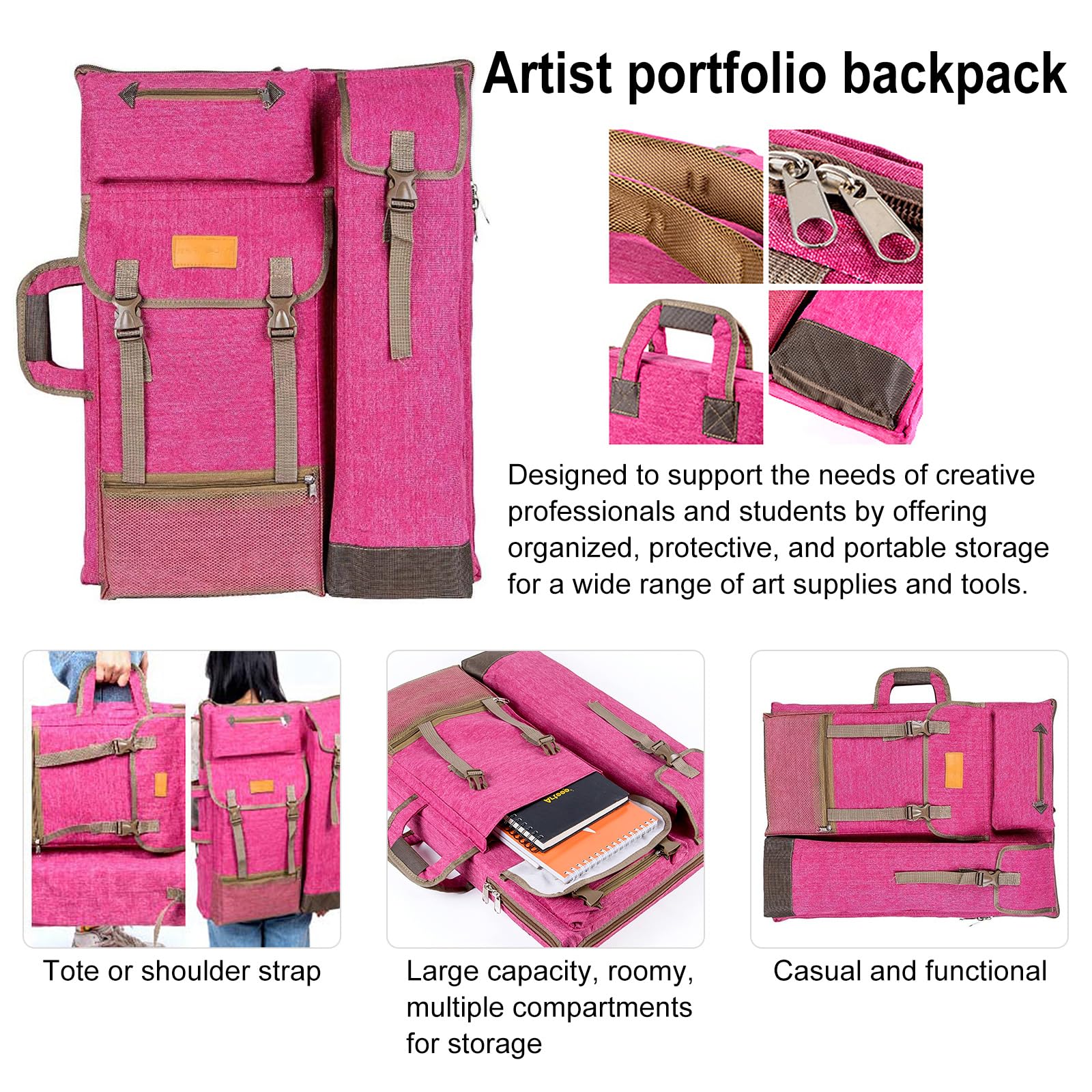 TRANSON Art Portfolio Case Artist Backpack Canvas Bag Large 26” x 19.5”