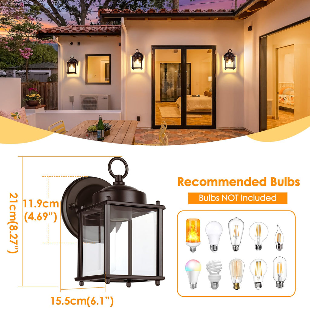 MATAMEYE Outdoor Wall Lantern, Exterior Dark Chocolate Waterproof Wall Sconce Lighting Fixture, Front Door Wall Lamp with Clear Beveled Glass, 2 Pack