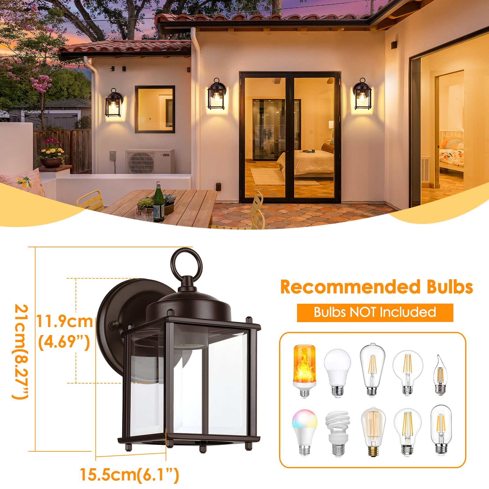 MATAMEYE Outdoor Wall Lantern, Exterior Dark Chocolate Waterproof Wall Sconce Lighting Fixture, Front Door Wall Lamp with Clear Beveled Glass, 2 Pack