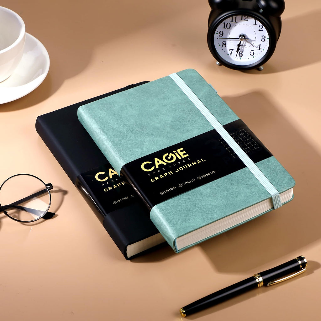 CAGIE Bullet Dotted Journal Notebook 320 Pages 100 GSM Paper Hardcover A5 Dot Grid Notebook Leather Journals for Writing Women Men Work Journaling, Black