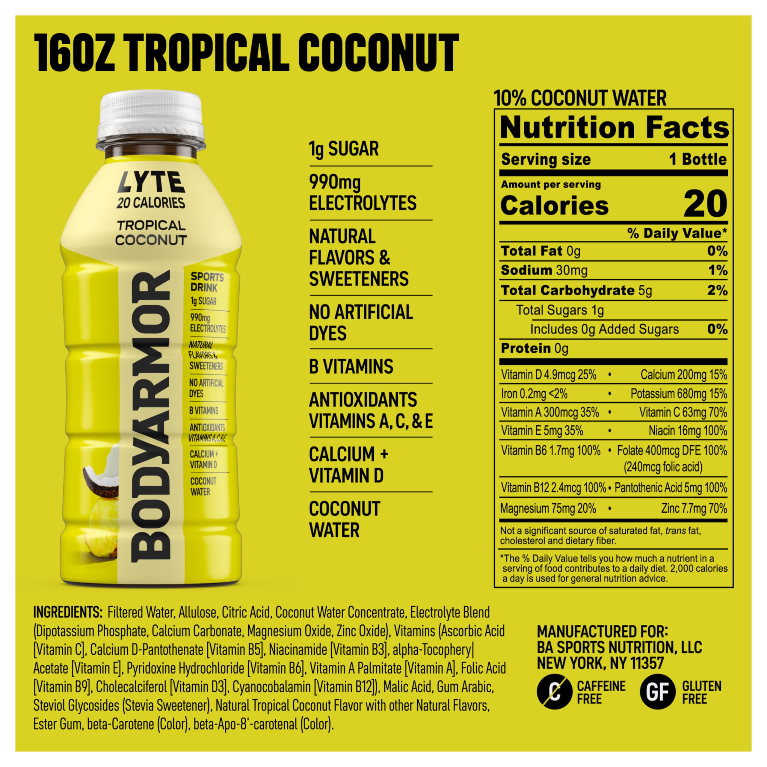 BODYARMOR Lyte Sports Drink Low-Calorie Beverage, Blueberry Pomegranate, Coconut Water Hydration, Natural Flavors with Vitamins, Potassium-Packed Electrolytes, 16 Fl Oz (Pack of 12)