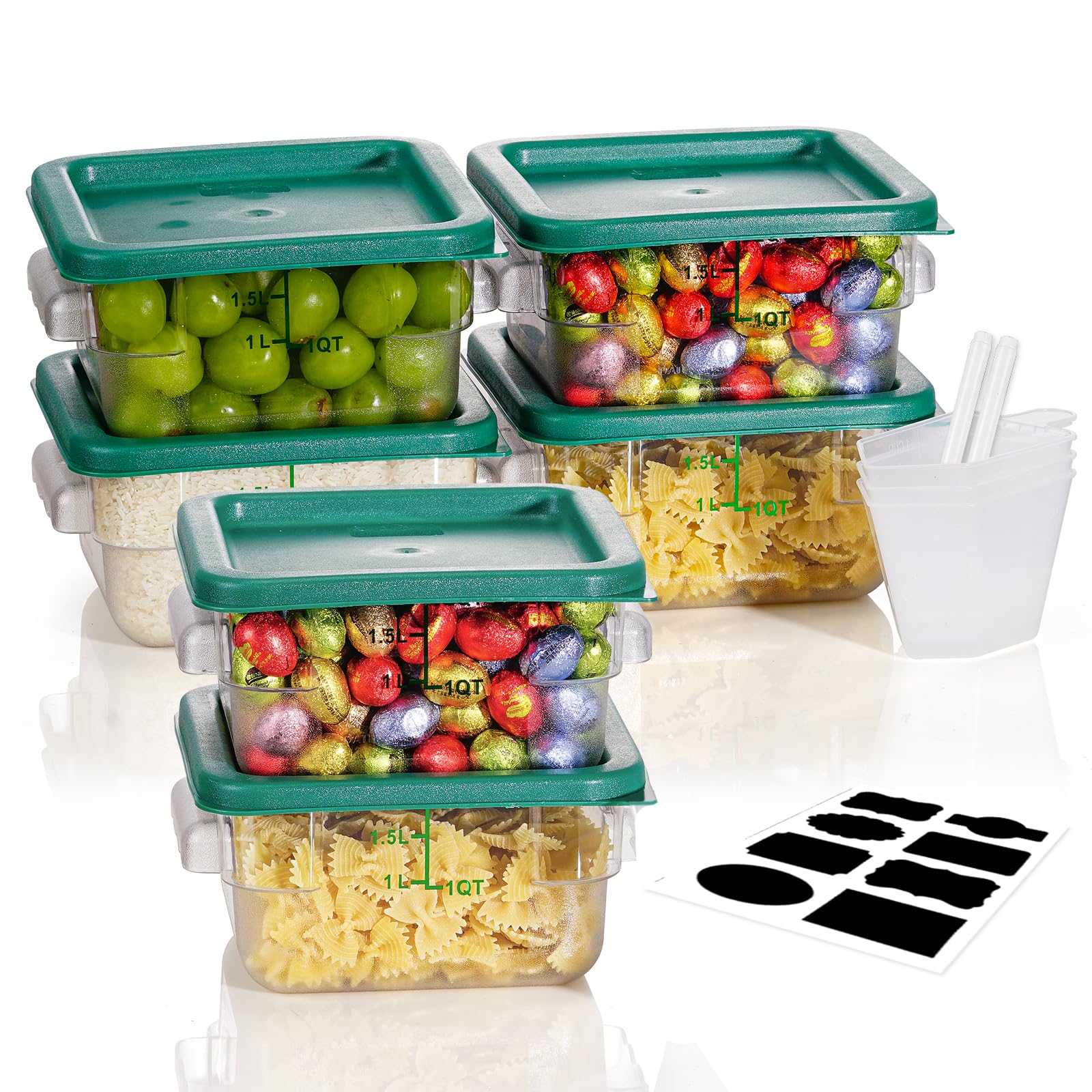 4QT NSF Food Storage Containers: 8 PCS [Food Grade][Hot&Cold Resistant] Commercial Clear Food Storage Containers with Lids for Restaurant Kitchen Proof Dough, Measuring Spoons Included(BPA FREE)
