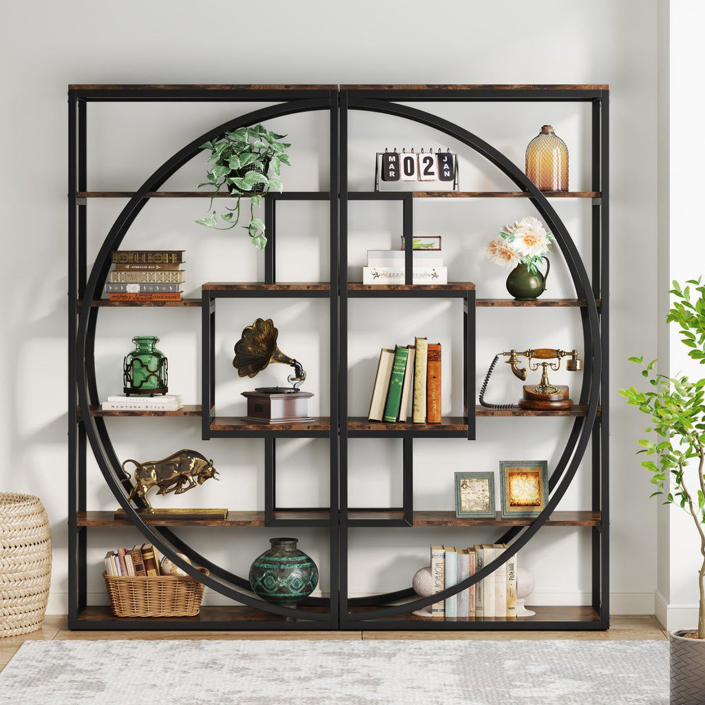 Tribesigns Bookshelf, Industrial 5-Tier Etagere Bookcase, 70.8 inch Tall Bookshelf with 8 Open Storage Shelf, Book Shelf Display Tack Shelving Unit for Home Office Living Room, Rustic Brown